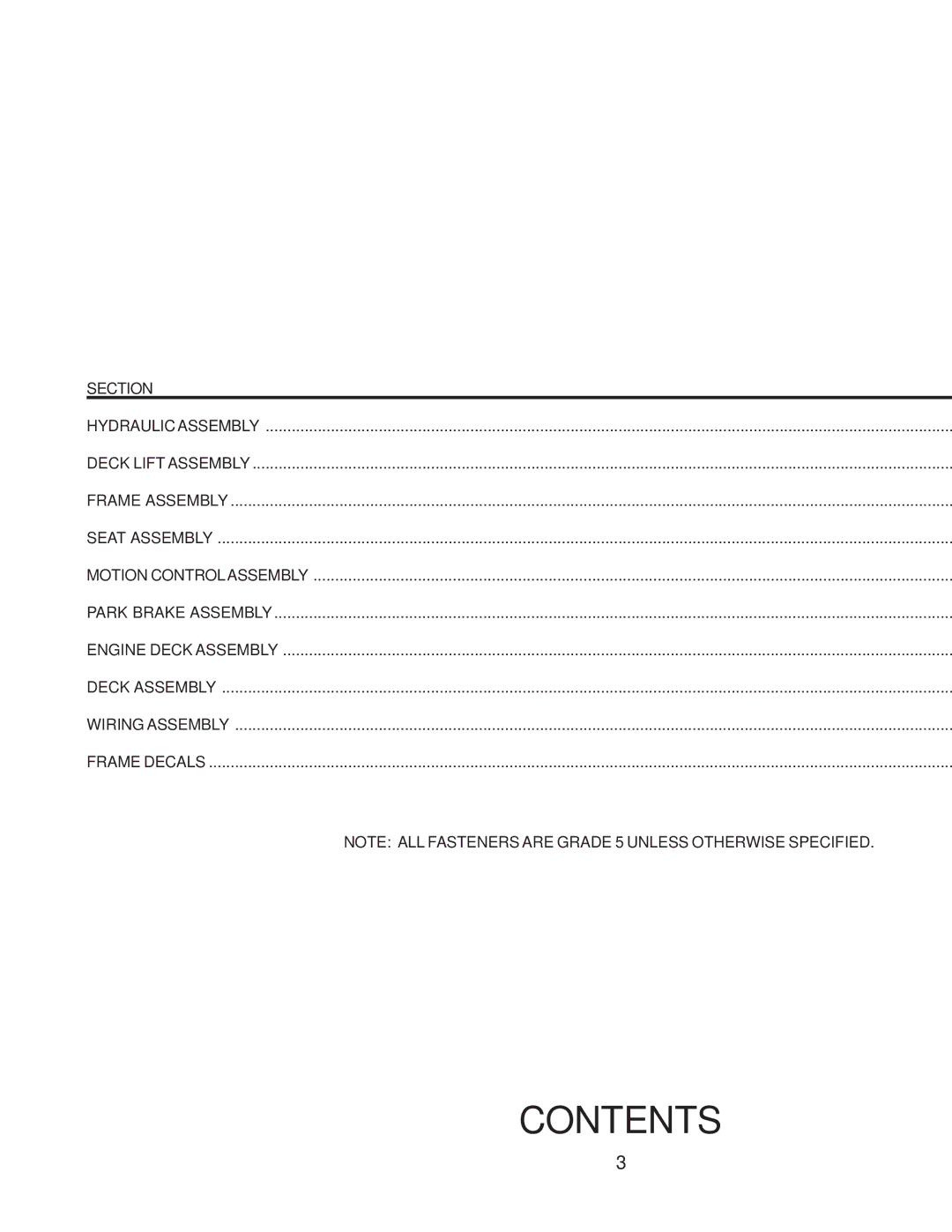 Yazoo/Kees ZKWQL48190 manual Contents, Section 