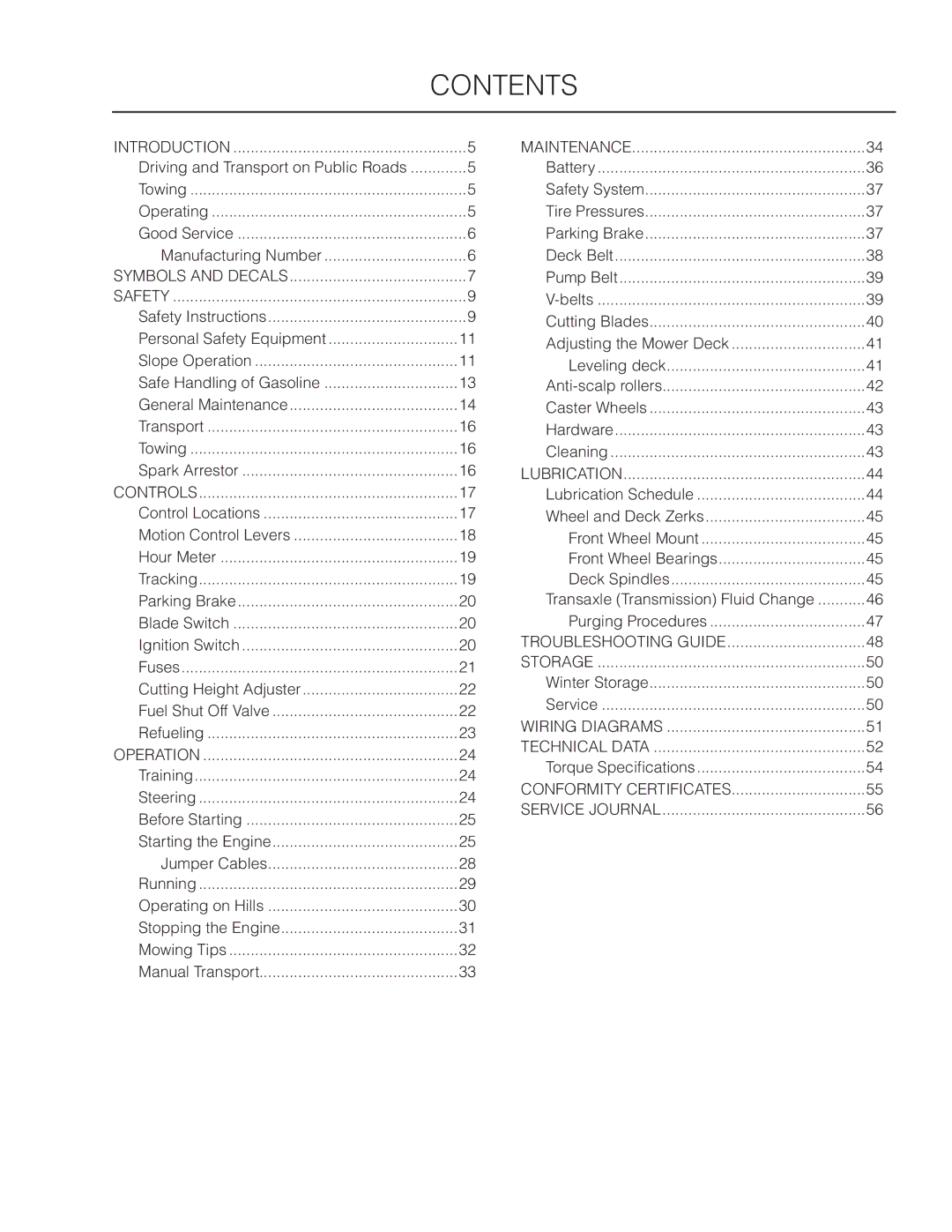 Yazoo/Kees ZMKW 6124, ZMKW 5222 manual Contents 