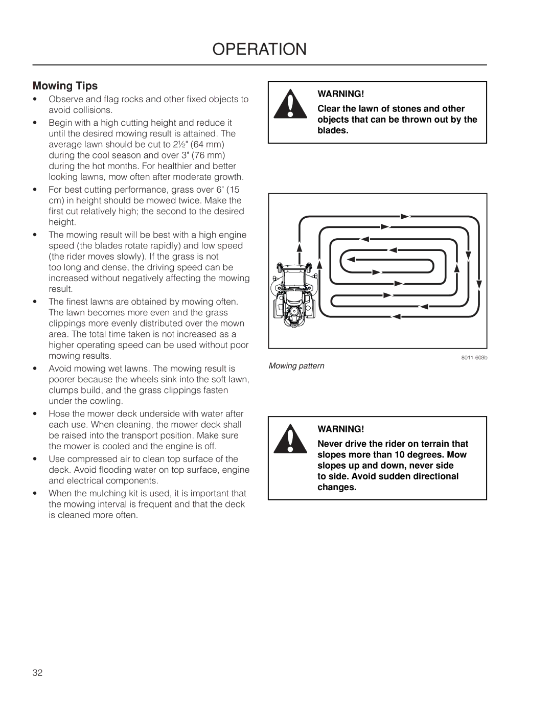 Yazoo/Kees ZMKW 5222, ZMKW 6124 manual Mowing Tips 