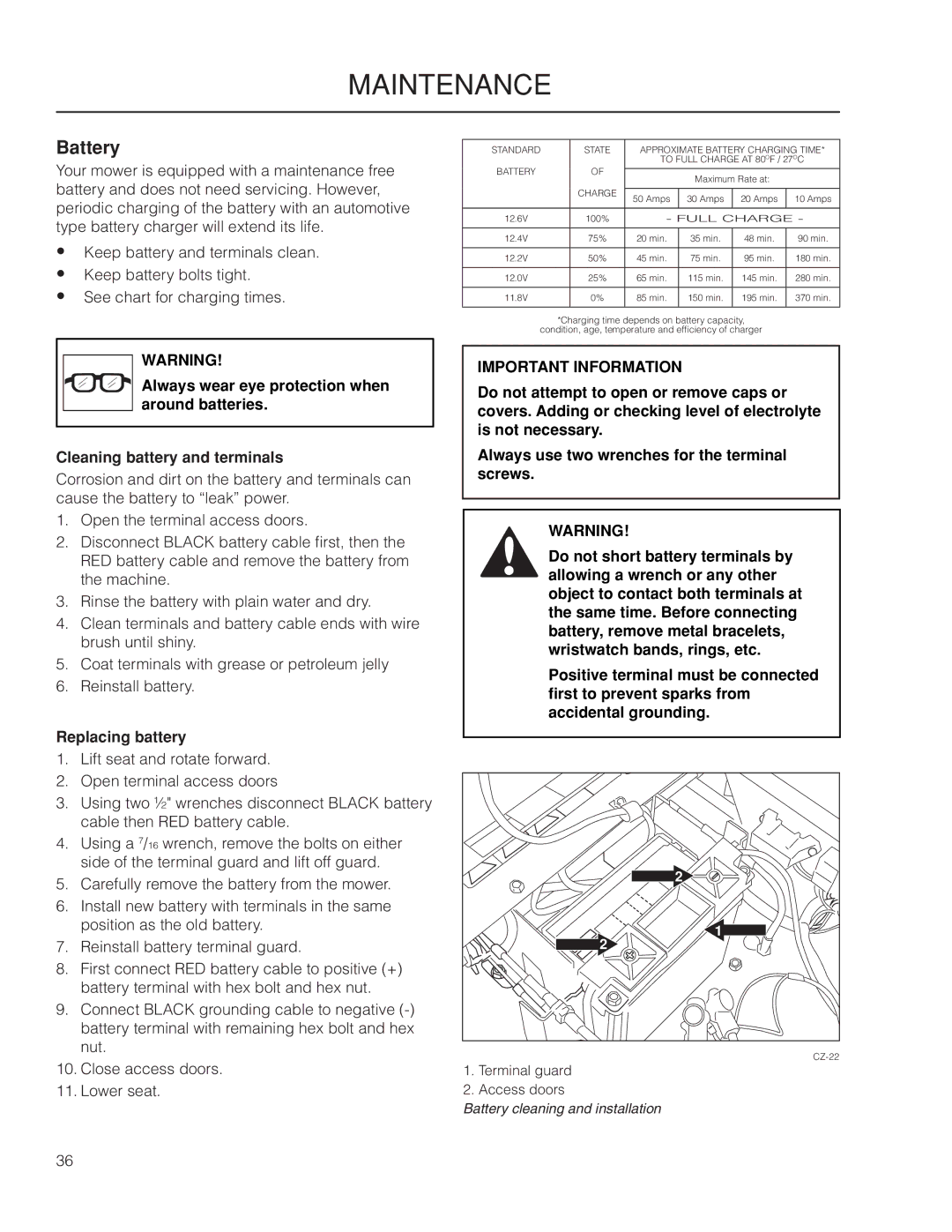 Yazoo/Kees ZMKW 5222, ZMKW 6124 manual Battery, Replacing battery 