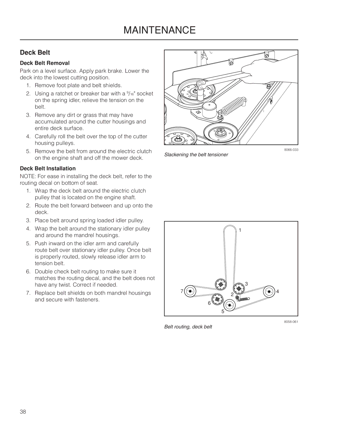 Yazoo/Kees ZMKW 5222, ZMKW 6124 manual Deck Belt Removal, Deck Belt Installation 