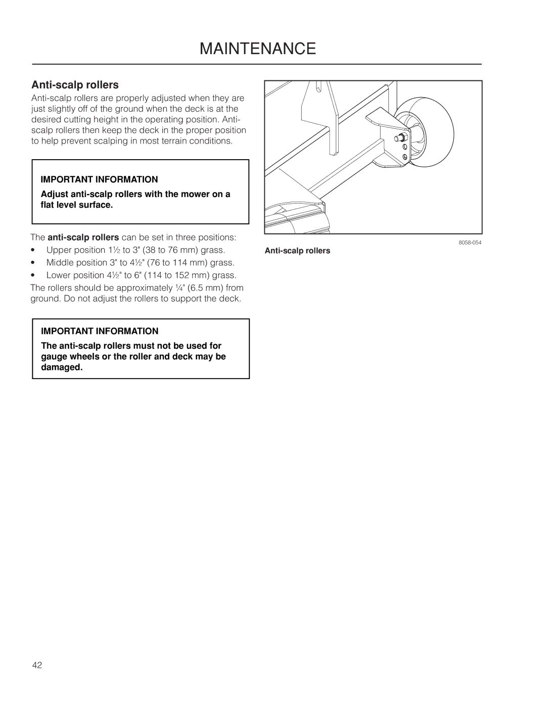 Yazoo/Kees ZMKW 5222, ZMKW 6124 manual Anti-scalp rollers 