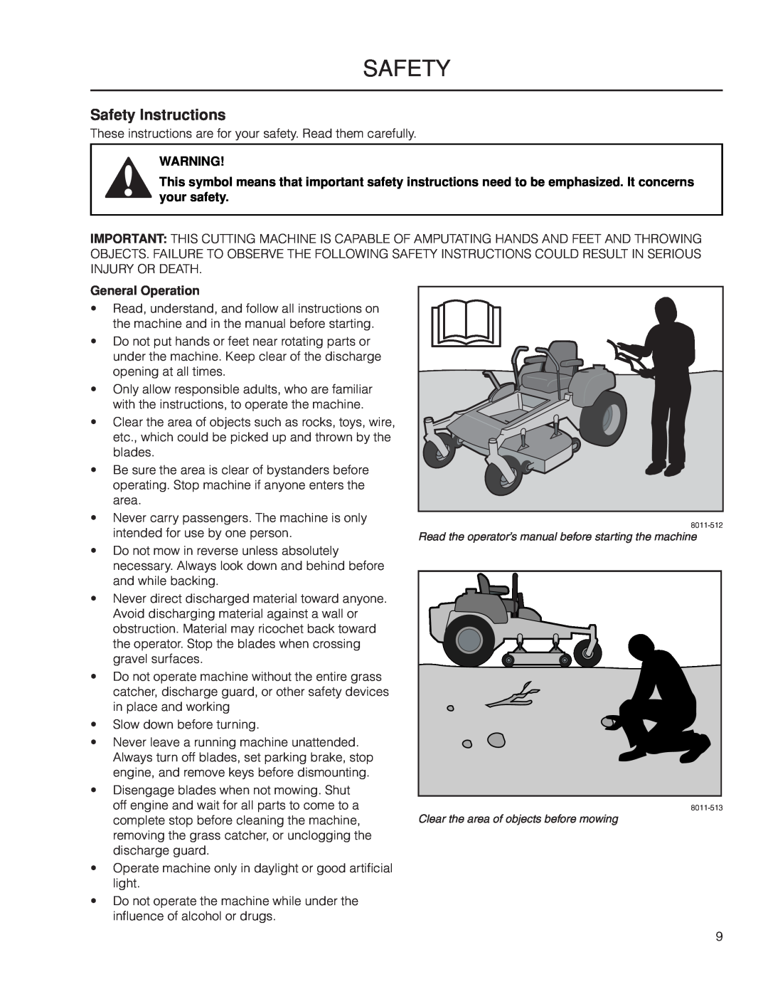 Yazoo/Kees ZMKW 6124, ZMKW 5222 manual Safety Instructions, General Operation 