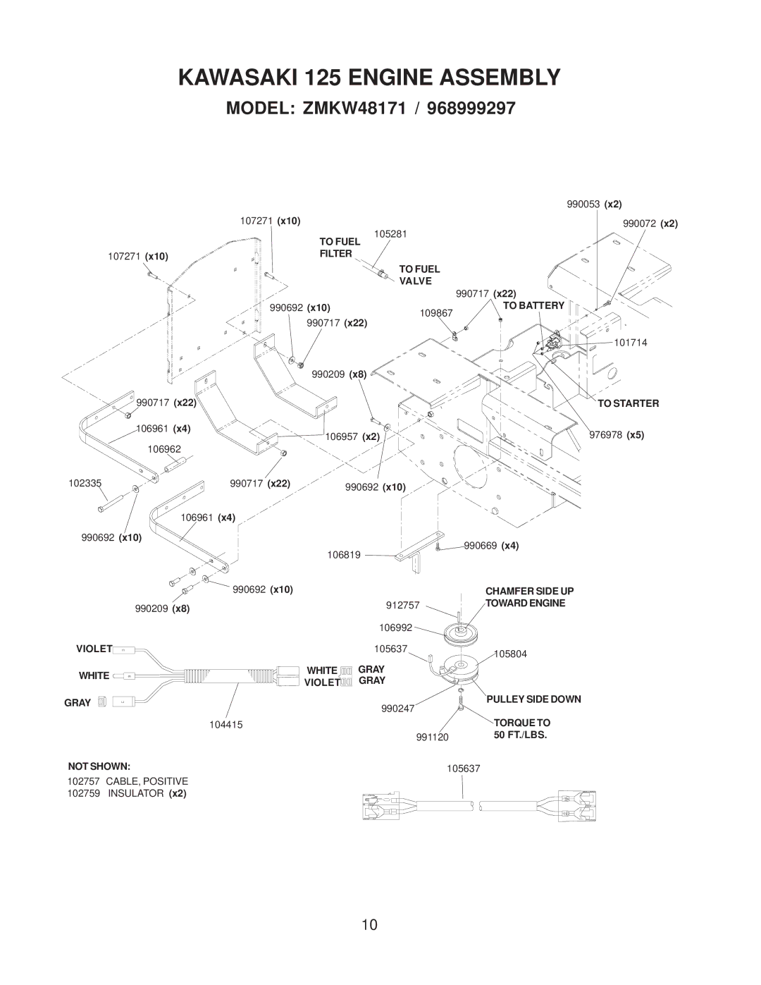 Yazoo/Kees ZMKW4817 manual Kawasaki 125 Engine Assembly 