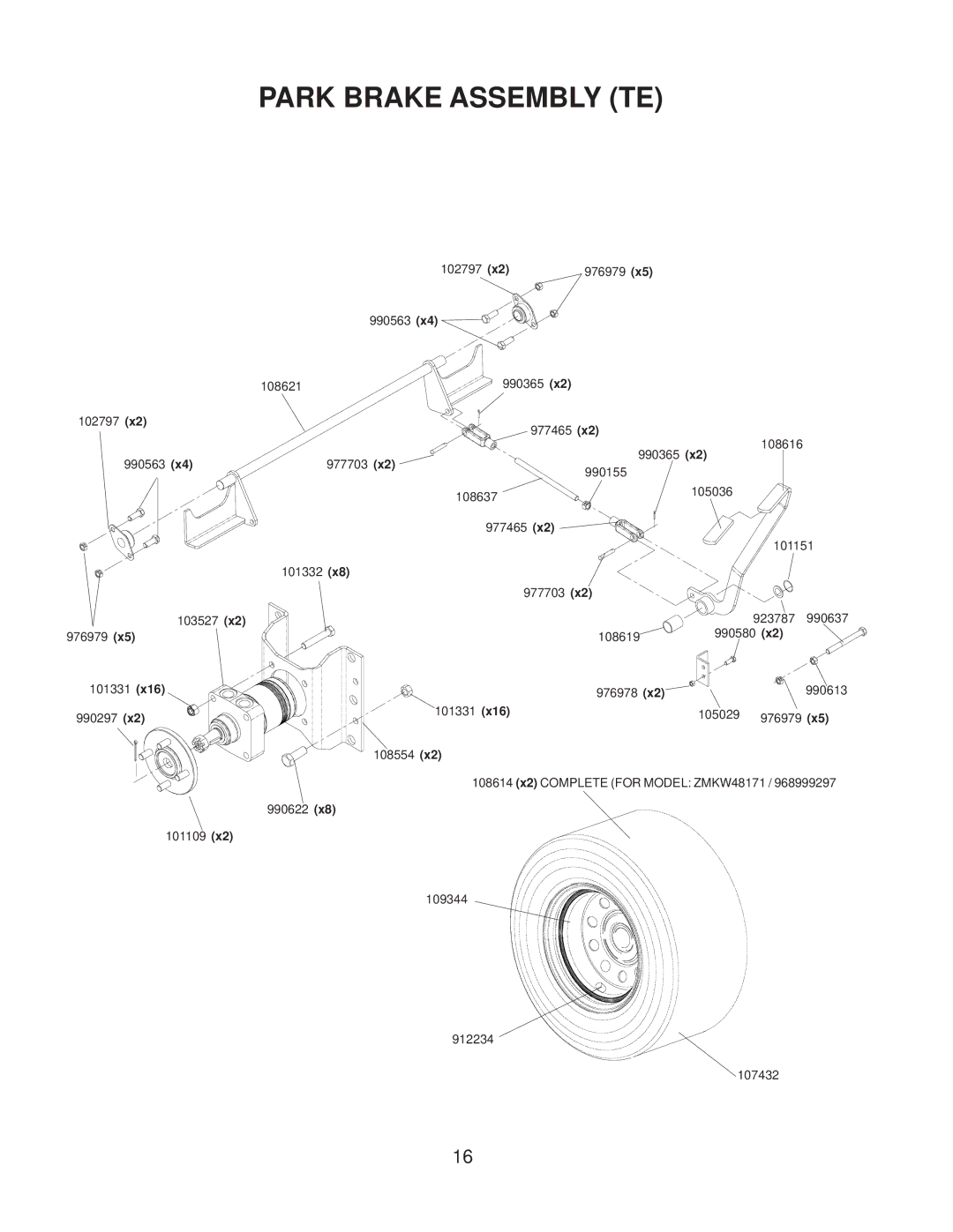 Yazoo/Kees ZMKW4817 manual Park Brake Assembly TE 