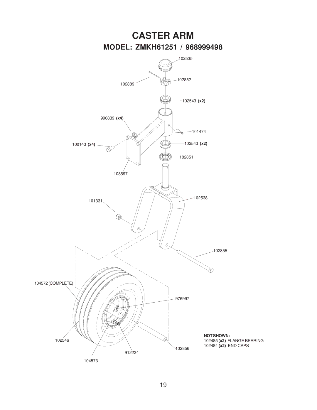 Yazoo/Kees ZMKW4817 manual 102485 x2 Flange Bearing 102484 x2 END Caps 