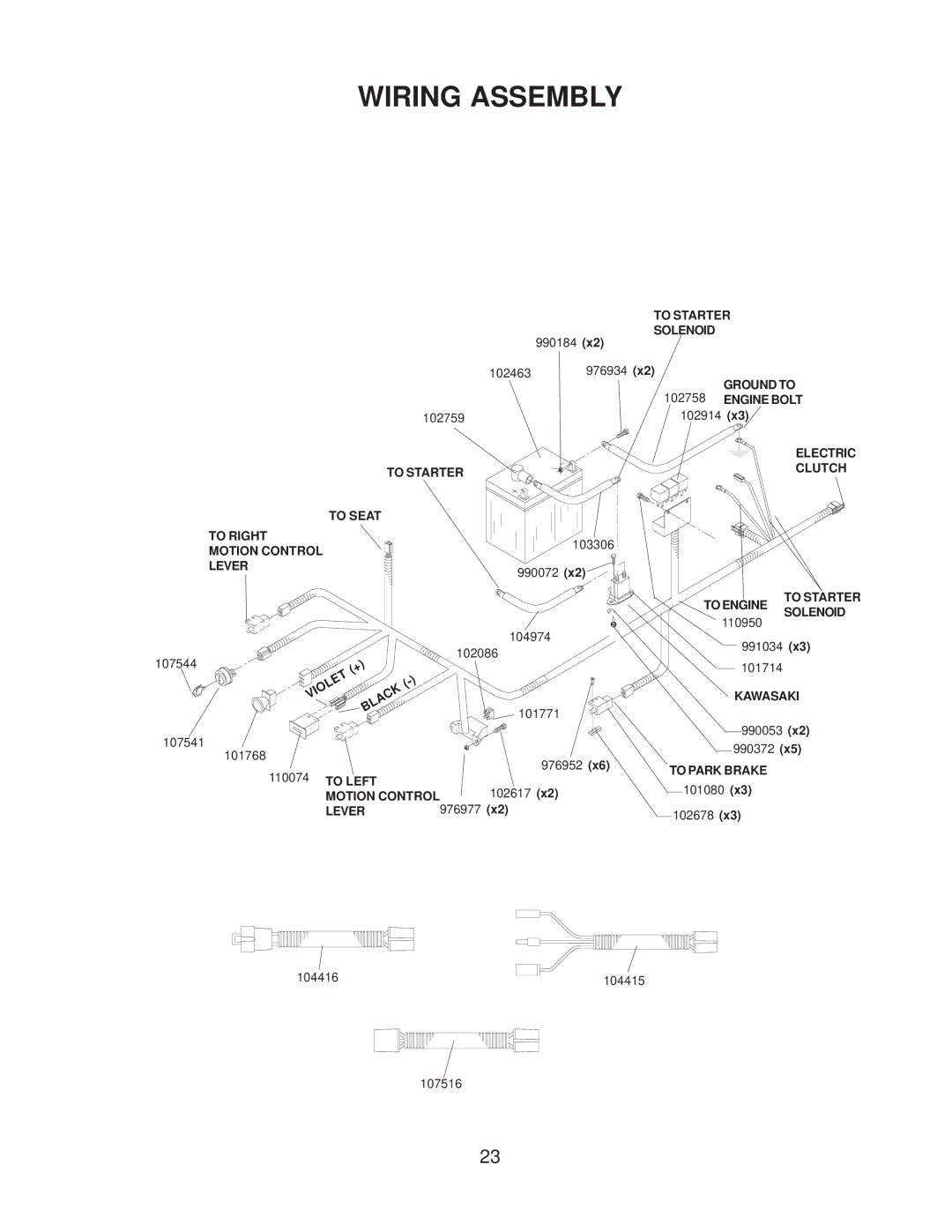 Yazoo/Kees ZMKW4817 manual Wiring Assembly 