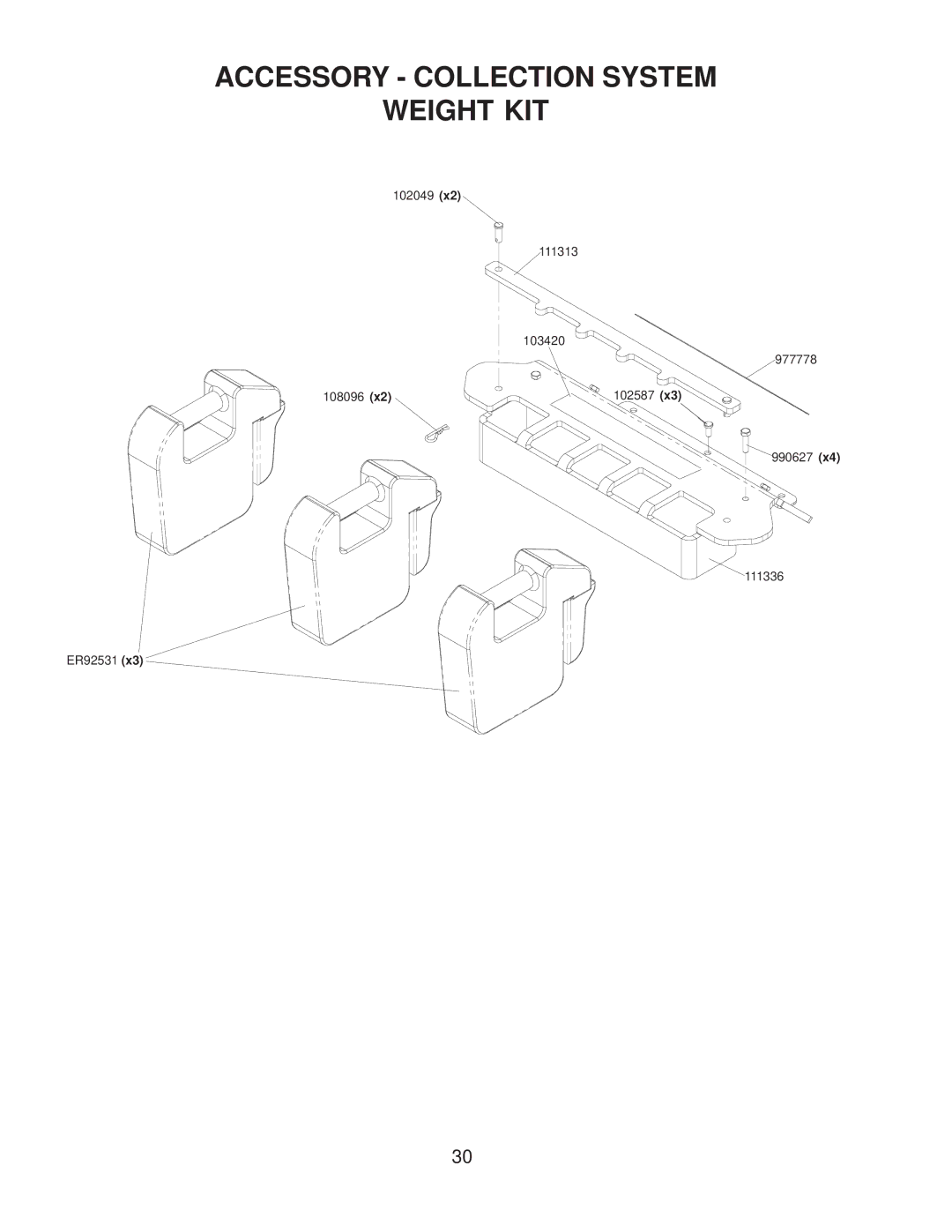 Yazoo/Kees ZMKW4817 manual Accessory Collection System Weight KIT 