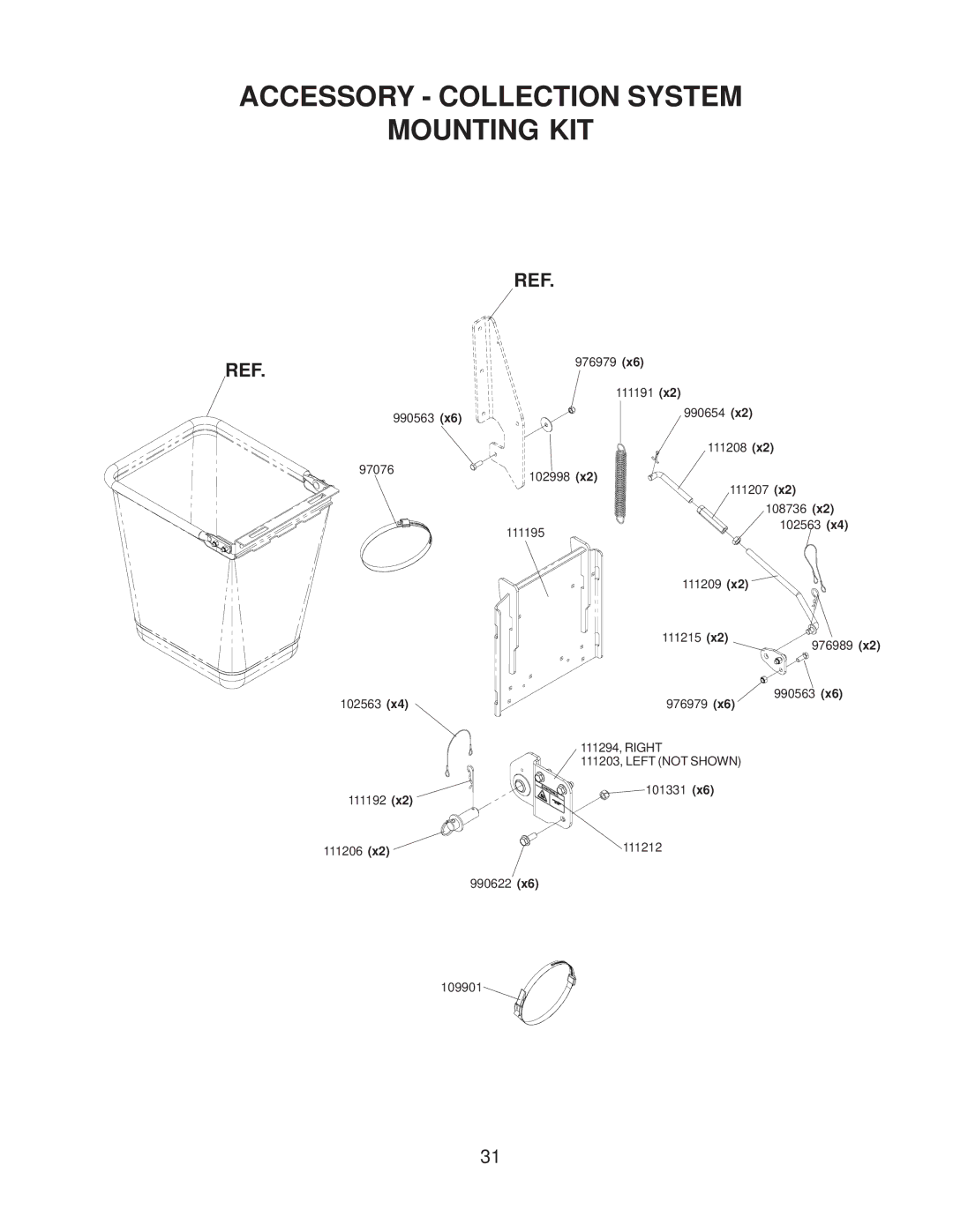 Yazoo/Kees ZMKW4817 manual Accessory Collection System Mounting KIT 