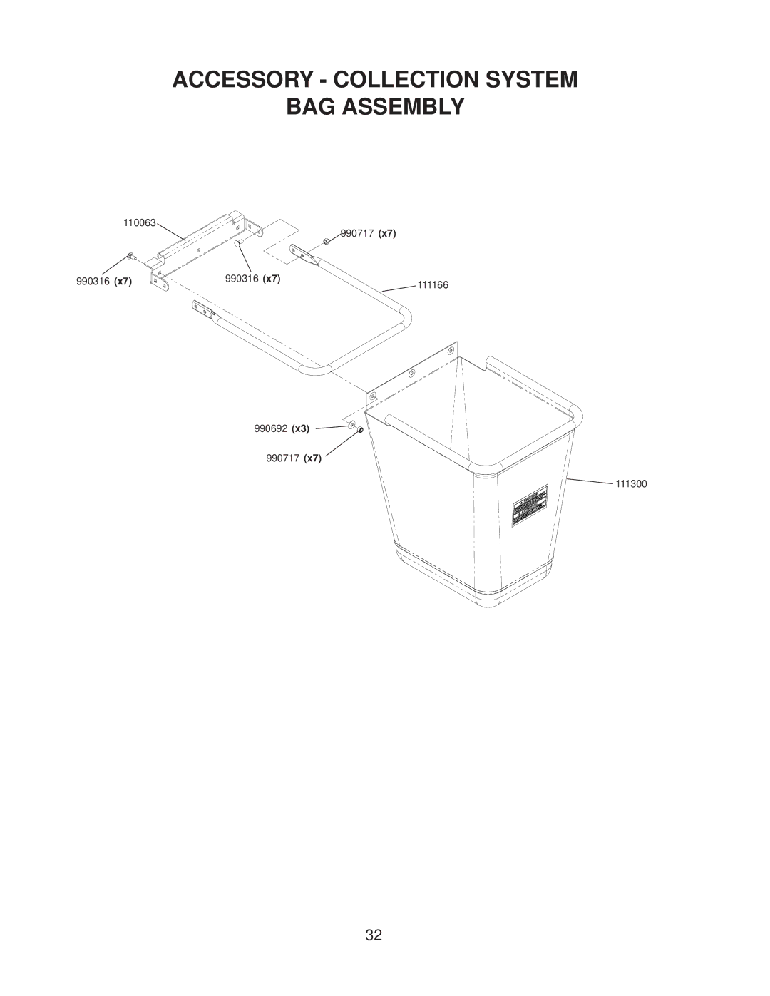 Yazoo/Kees ZMKW4817 manual Accessory Collection System BAG Assembly 