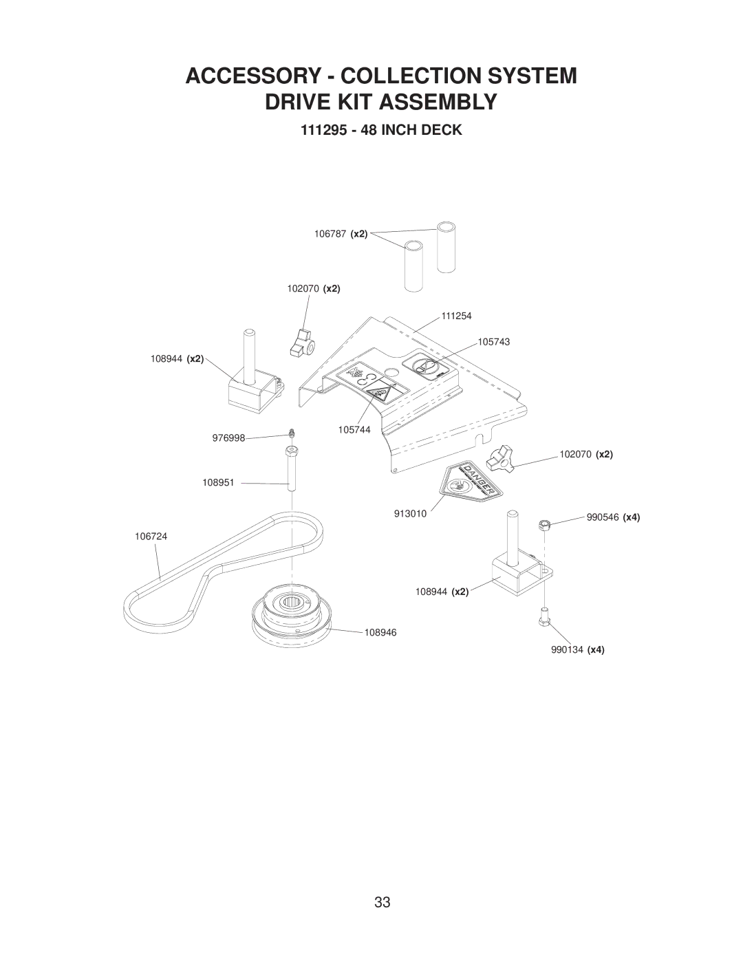 Yazoo/Kees ZMKW4817 manual Accessory Collection System Drive KIT Assembly, 111295 48 Inch Deck 