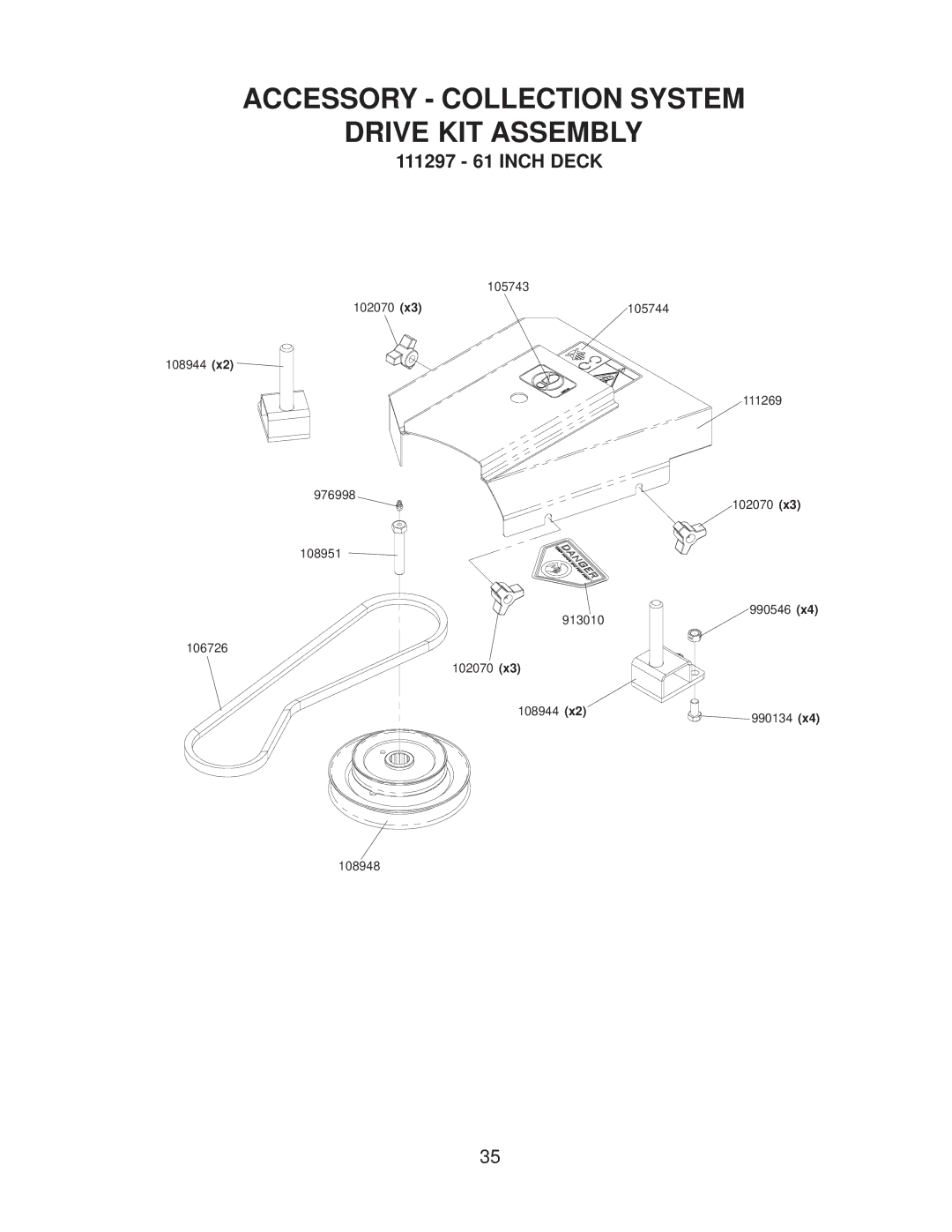 Yazoo/Kees ZMKW4817 manual 111297 61 Inch Deck 