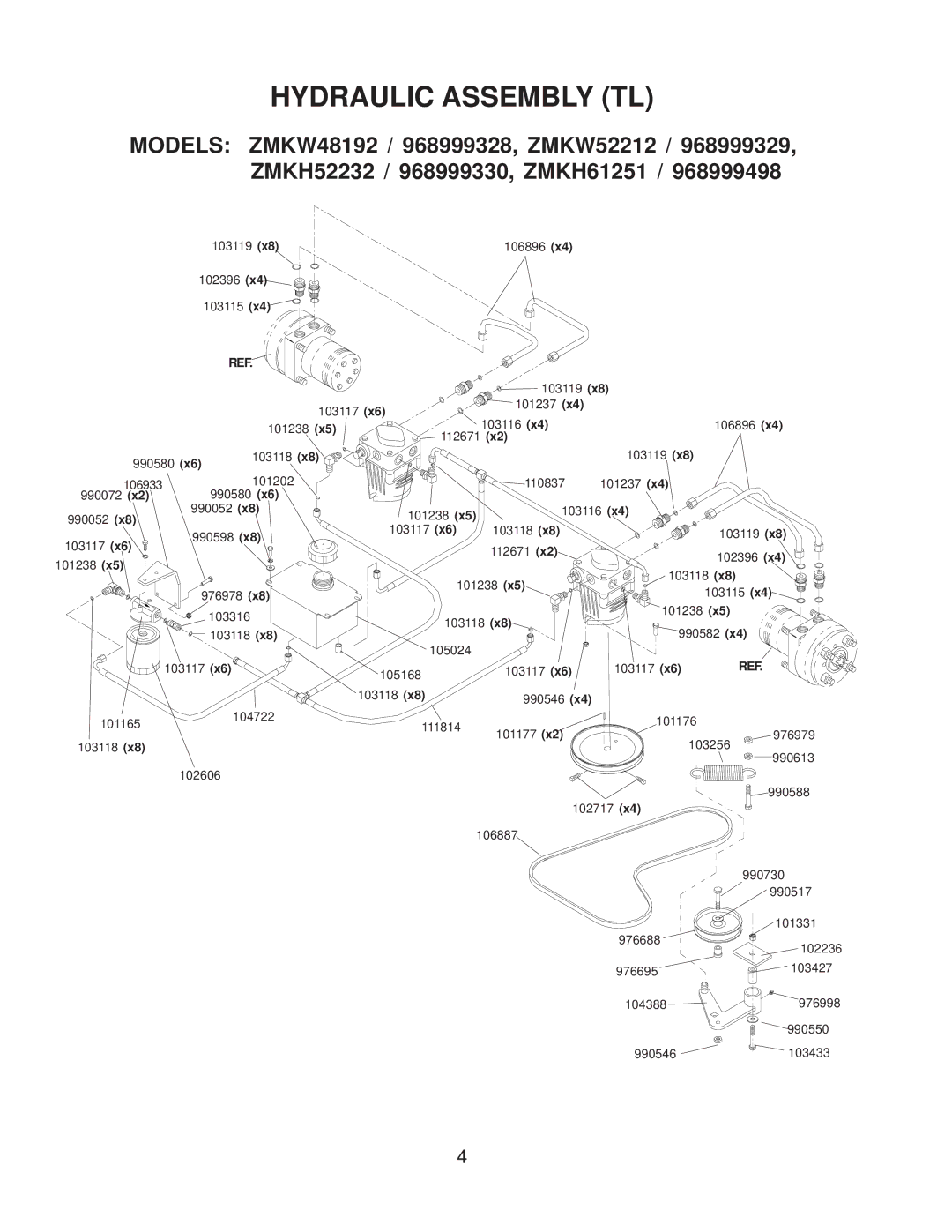 Yazoo/Kees ZMKW4817 manual Hydraulic Assembly TL, 990580 