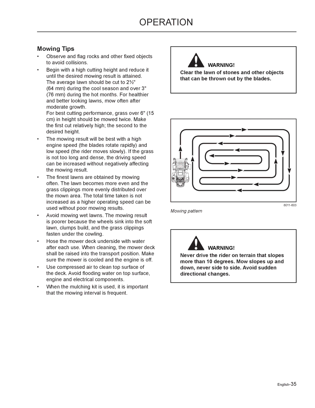 Yazoo/Kees ZMKW52212, ZMKH61252, ZMKW48192, ZMKH52252, ZMKW48172 manual Mowing Tips 