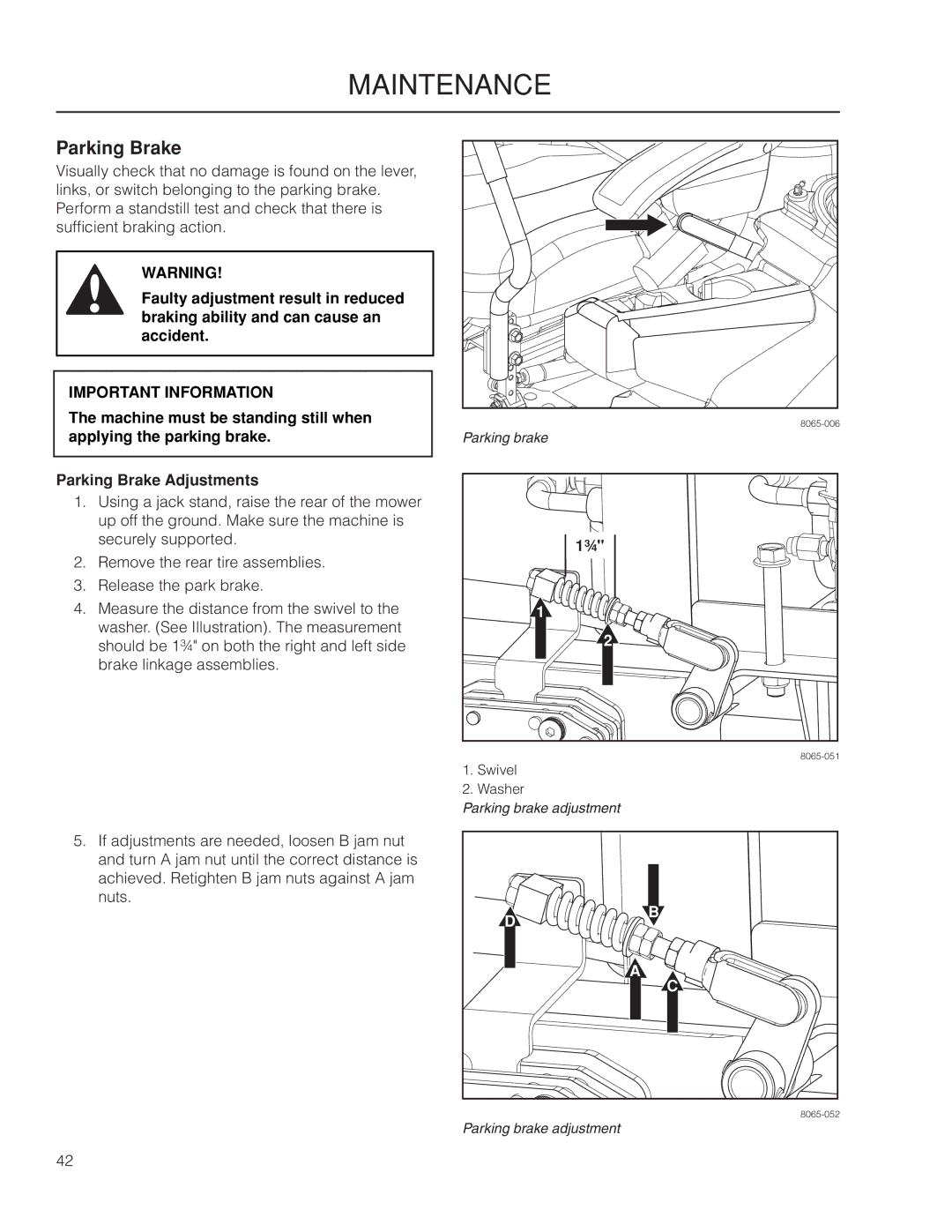 Yazoo/Kees ZPKW5426 manual Parking brake adjustment 