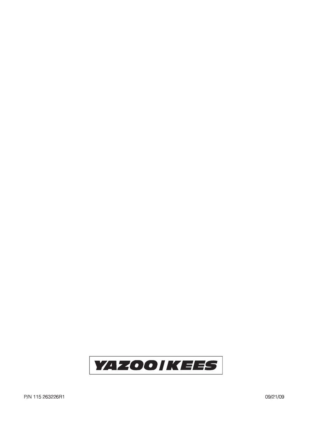 Yazoo/Kees ZPKW5426 manual P/N 115 263226R1, 09/21/09 