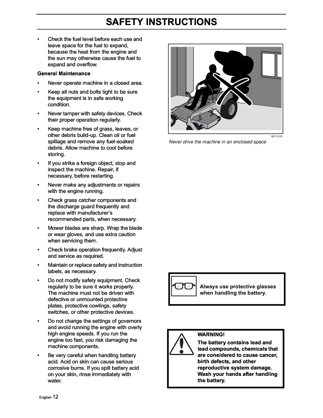 Yazoo/Kees ZVKW52253, ZVKH61273 manual Safety Instructions, General Maintenance 