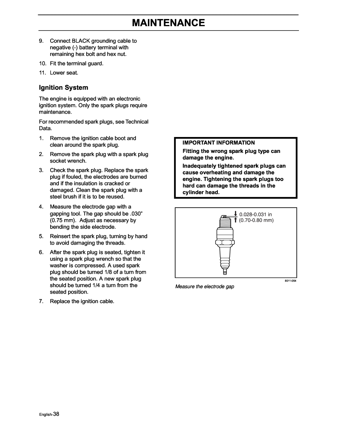 Yazoo/Kees ZVKW52253, ZVKH61273 manual Ignition System, Maintenance 