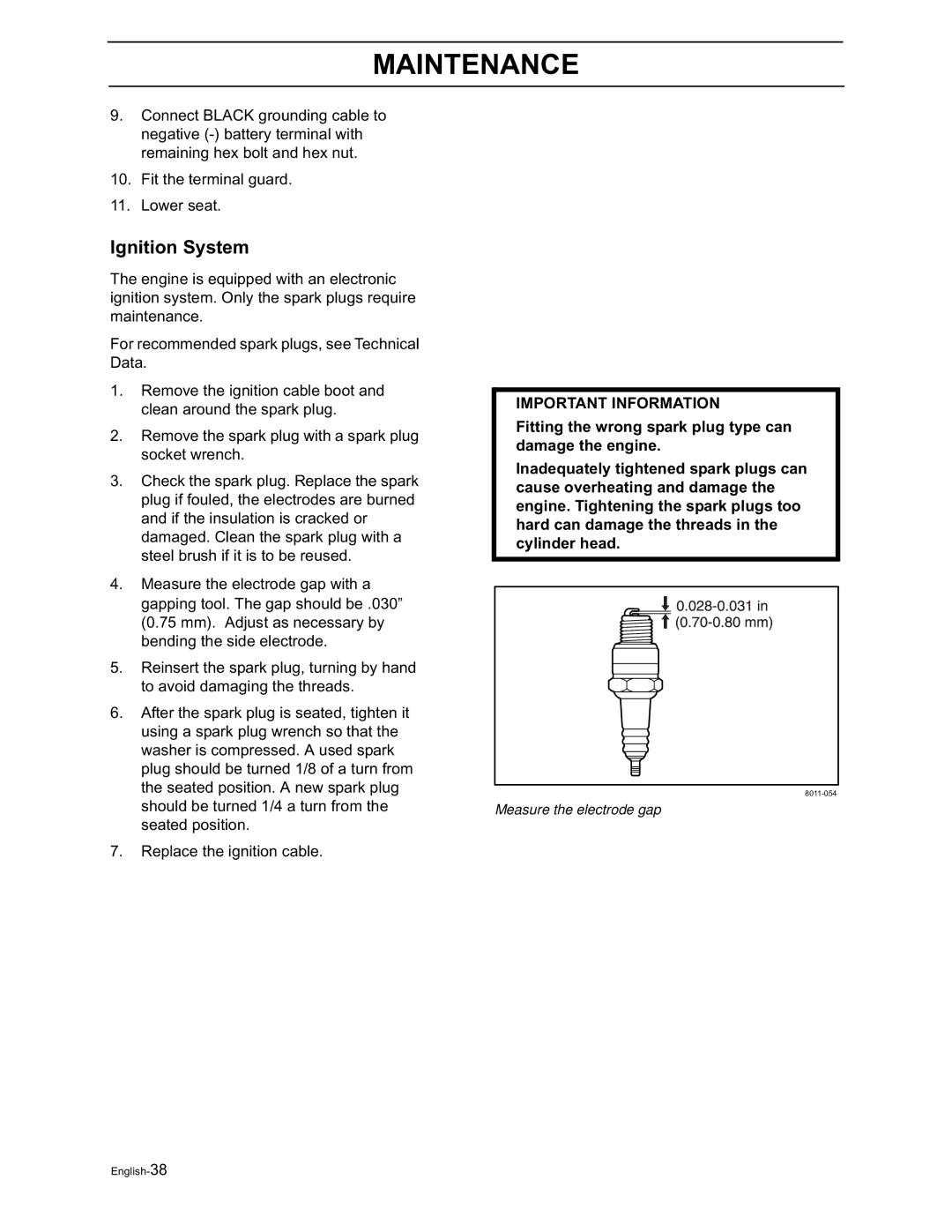 Yazoo/Kees ZVKW52253, ZVKH61303, ZVKH72303, ZVKH61273 manual Ignition System 