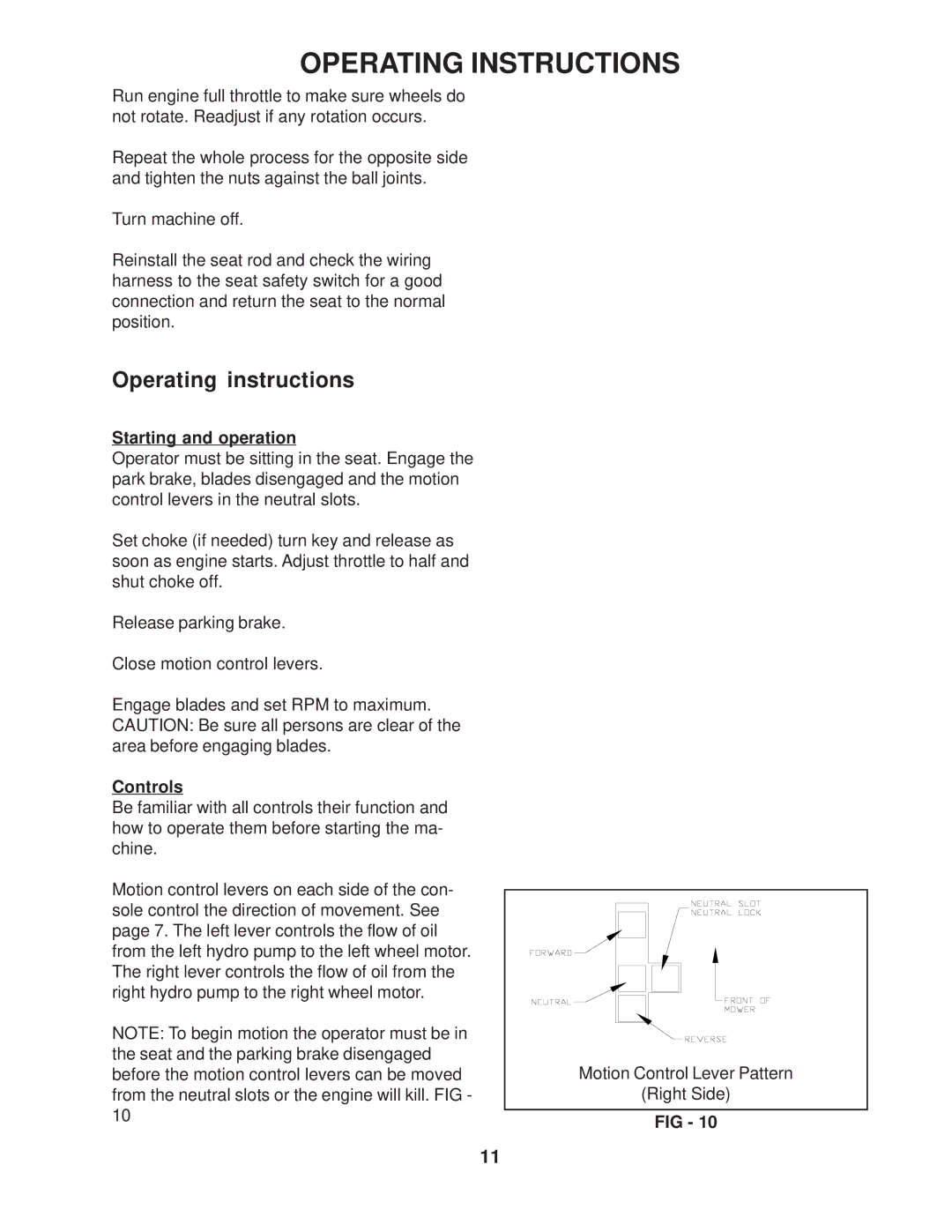 Yazoo/Kees ZVKW61230, ZVKW61250, ZVKW52250 Operating Instructions, Operating instructions, Starting and operation, Controls 