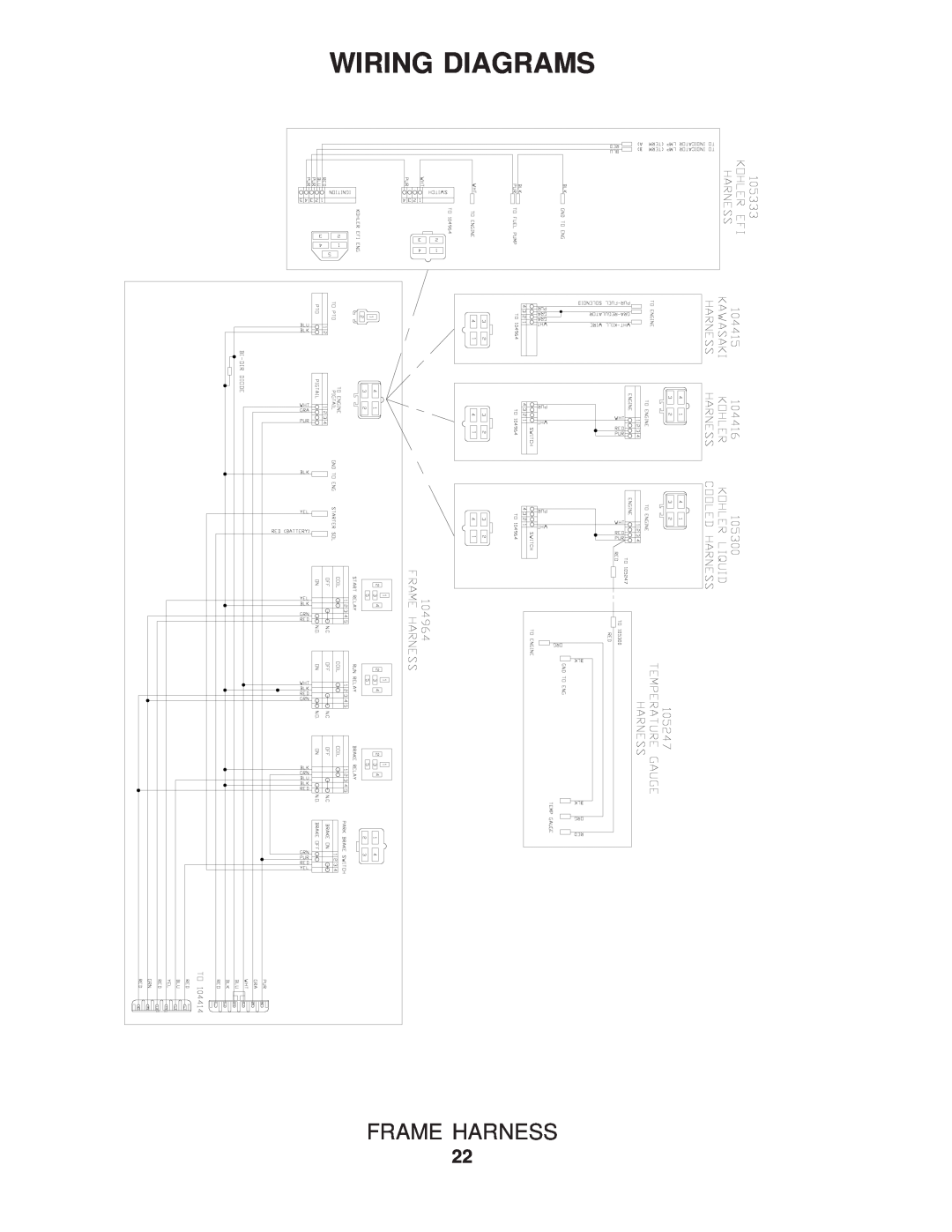 Yazoo/Kees ZVKH52231, ZVKW61251, ZVKW61231, ZVKW52251, ZVKW52231, ZVKHL61231, ZVKH61251 manual Wiring Diagrams, Frame Harness 