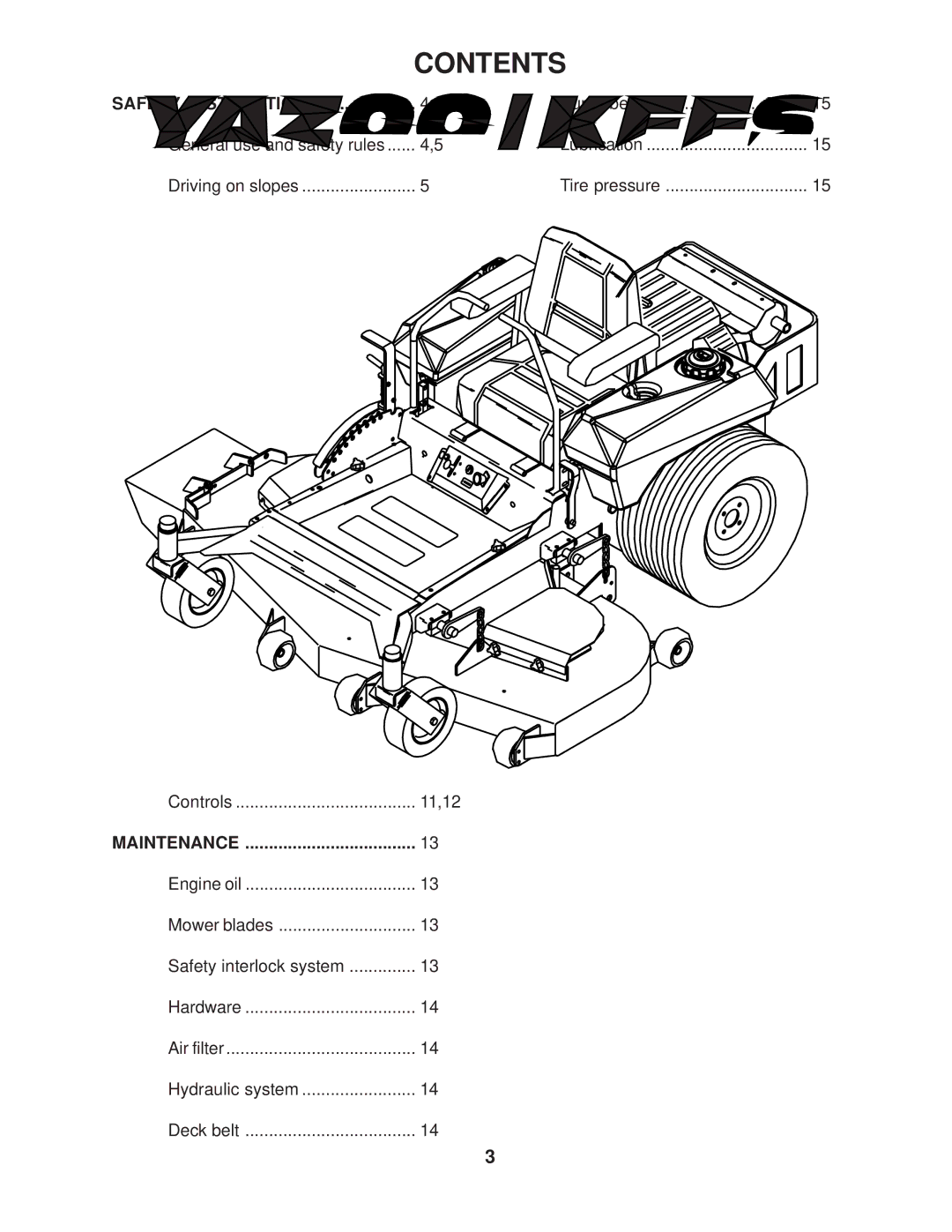 Yazoo/Kees manual Contents 