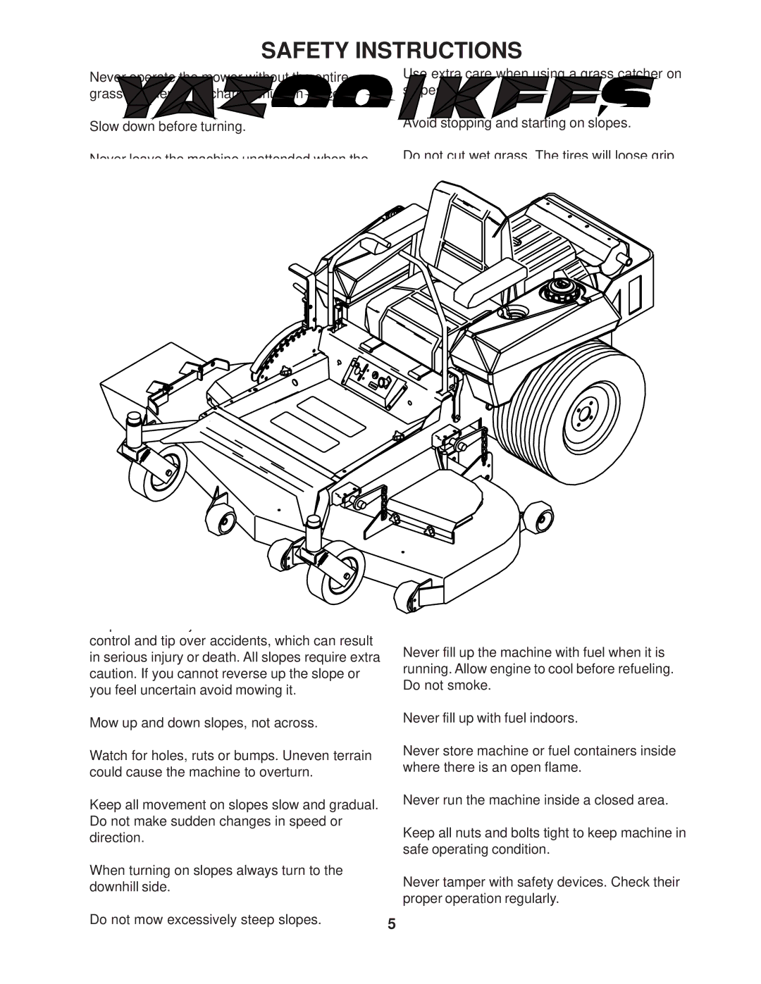 Yazoo/Kees manual Driving on slopes, Children safety, Service safety 