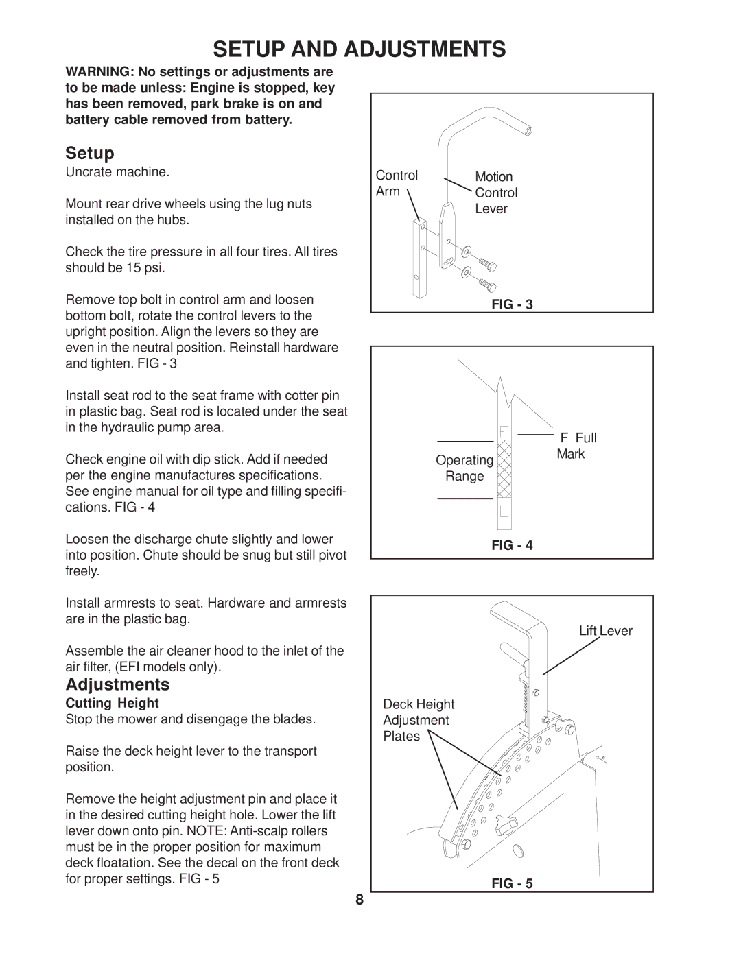 Yazoo/Kees manual Setup and Adjustments, Cutting Height 