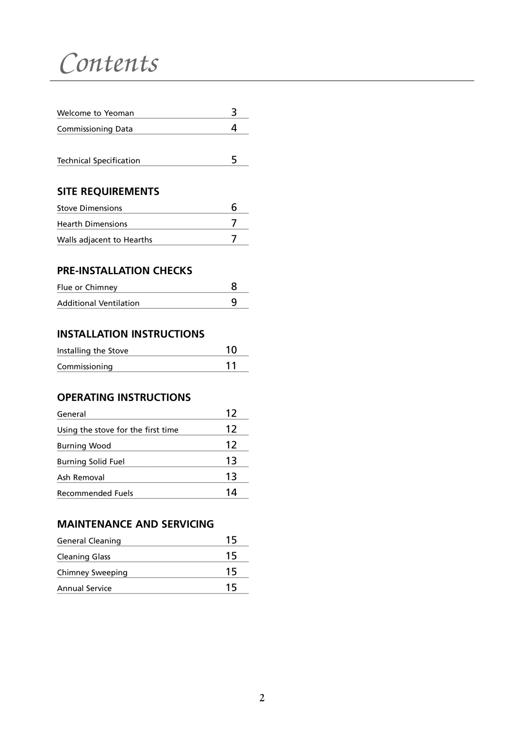 Yeoman 280, 250, 200, 220, 210, 240, 270 manual Contents 