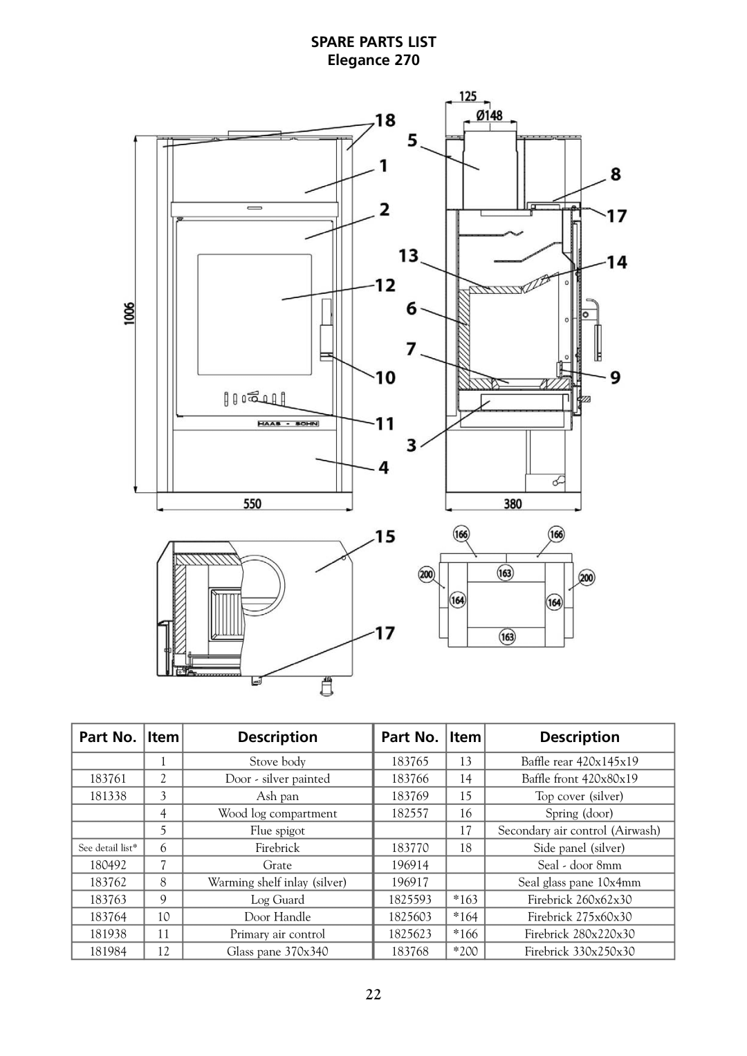 Yeoman 200, 250, 280, 220, 210, 240, 270 manual Spare Parts List 