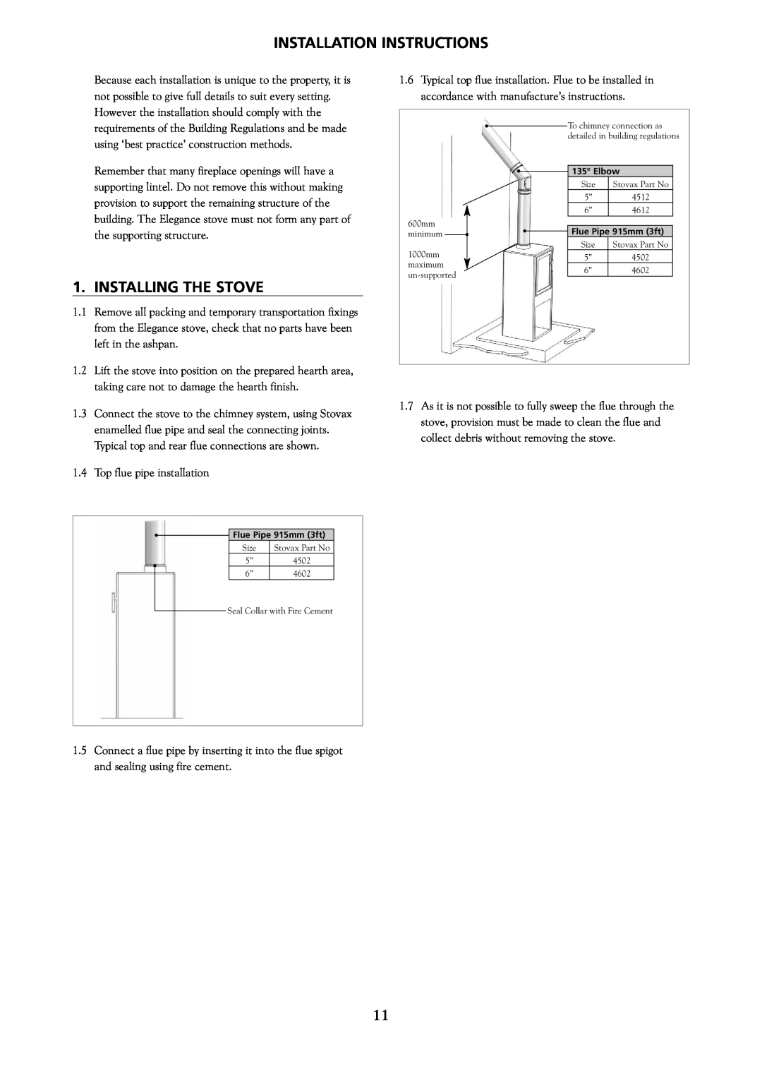 Yeoman 210, 250, 200, 280, 220, 240, 270 manual Installing The Stove, Installation Instructions 