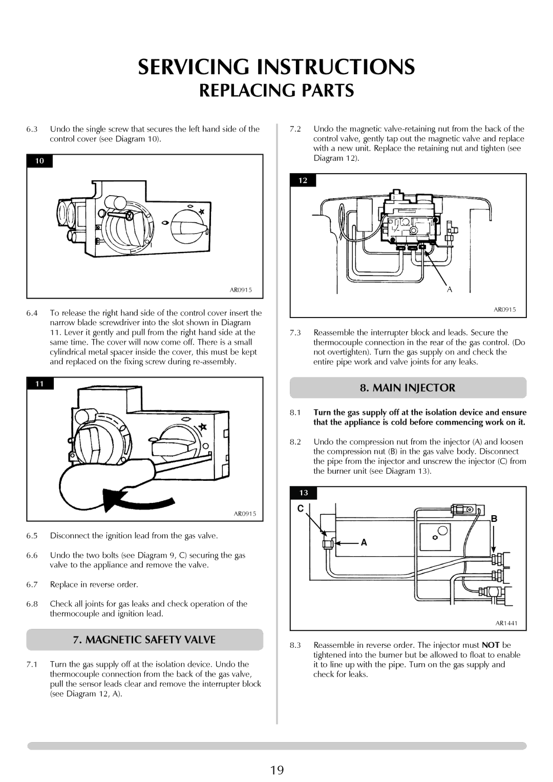 Yeoman PR1145 instruction manual Magnetic safety valve, Main injector 