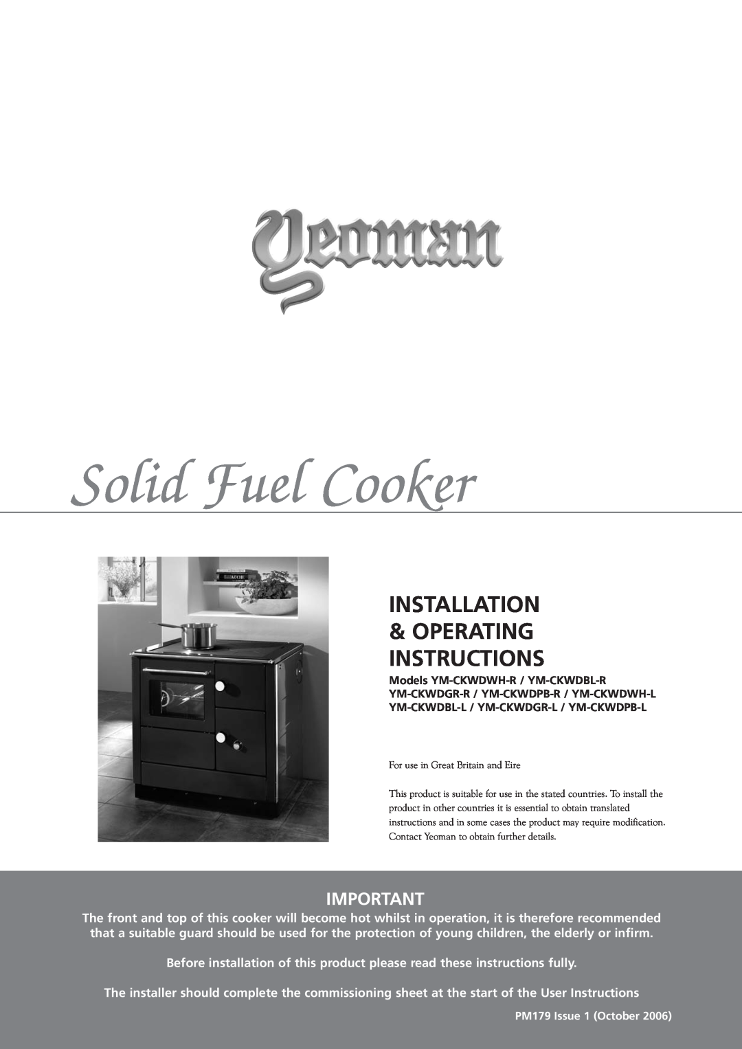 Yeoman YM-CKWDPB-R, YM-CKWDWH-L operating instructions Solid Fuel Cooker, Installation & Operating Instructions 