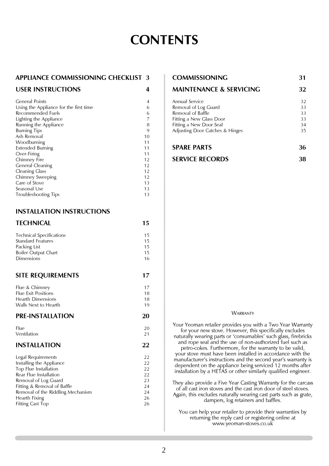 Yeoman YM-CL8HB manual Contents 