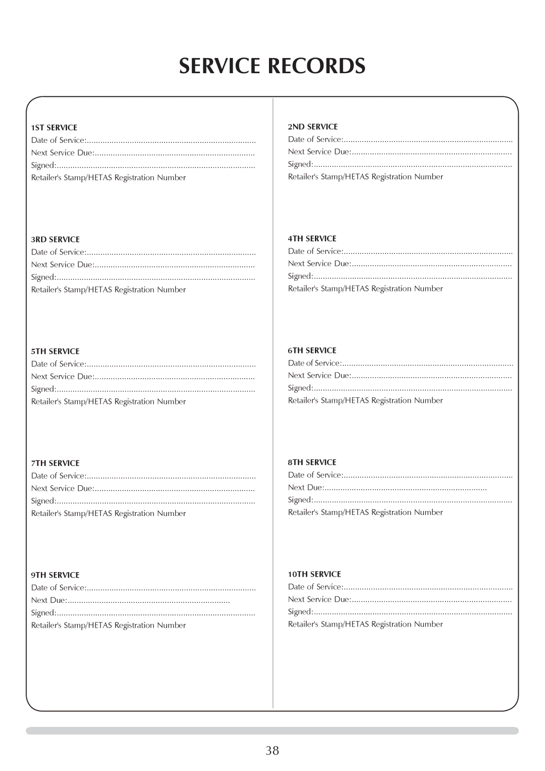 Yeoman YM-CL8HB manual Service Records 