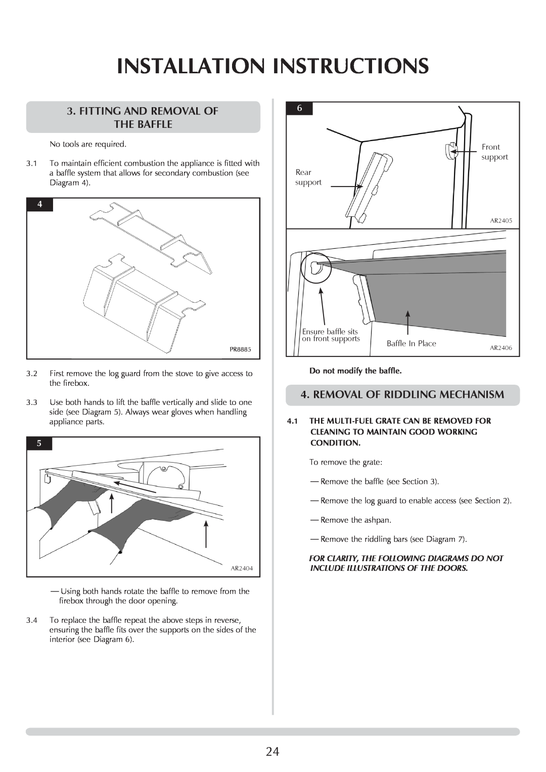 Yeoman YM-CL8HB manual Fitting And Removal Of The Baffle, Removal Of Riddling Mechanism, Installation Instructions 