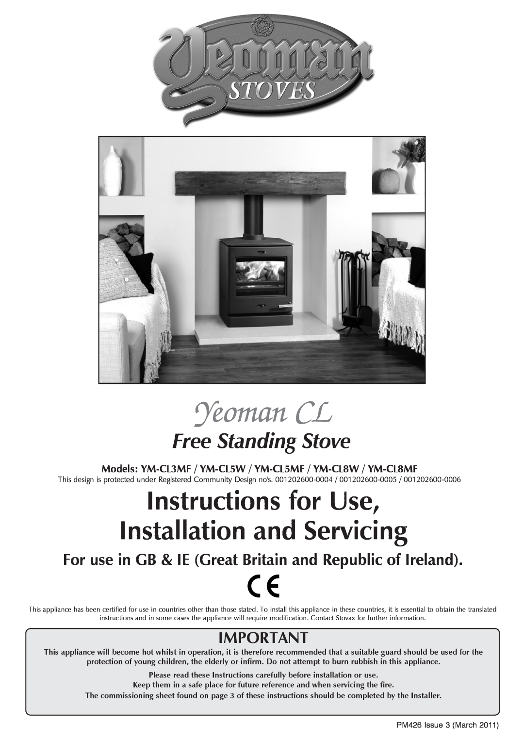 Yeoman YM-CL5W, YM-CL8W, YM-CL8MF manual Yeoman CL, Instructions for Use Installation and Servicing, Free Standing Stove 