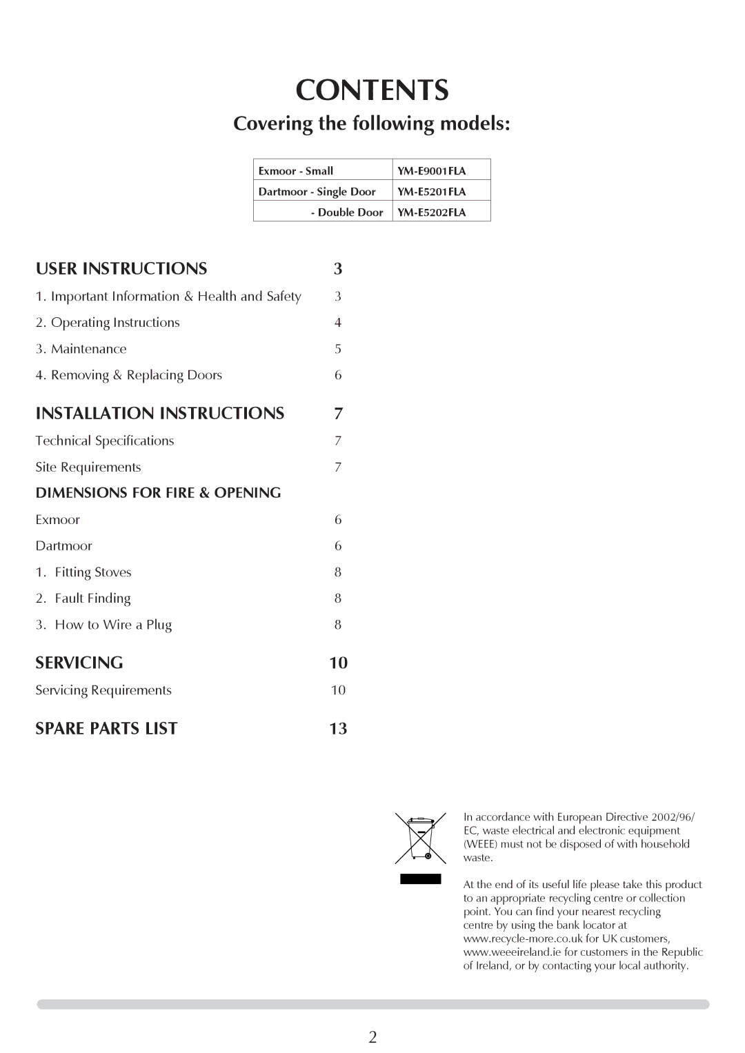 Yeoman YM-E9001FLA manual Contents 