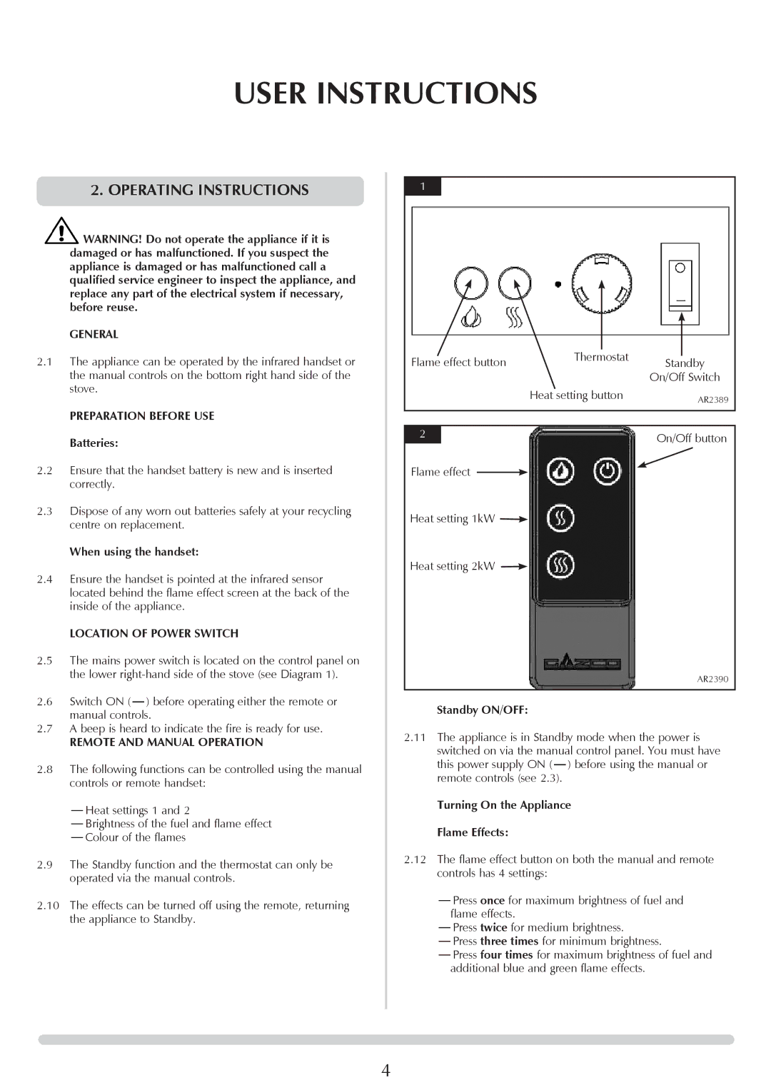 Yeoman YM-E9001FLA manual Operating instructions, General, Location of Power Switch, Remote and Manual Operation 