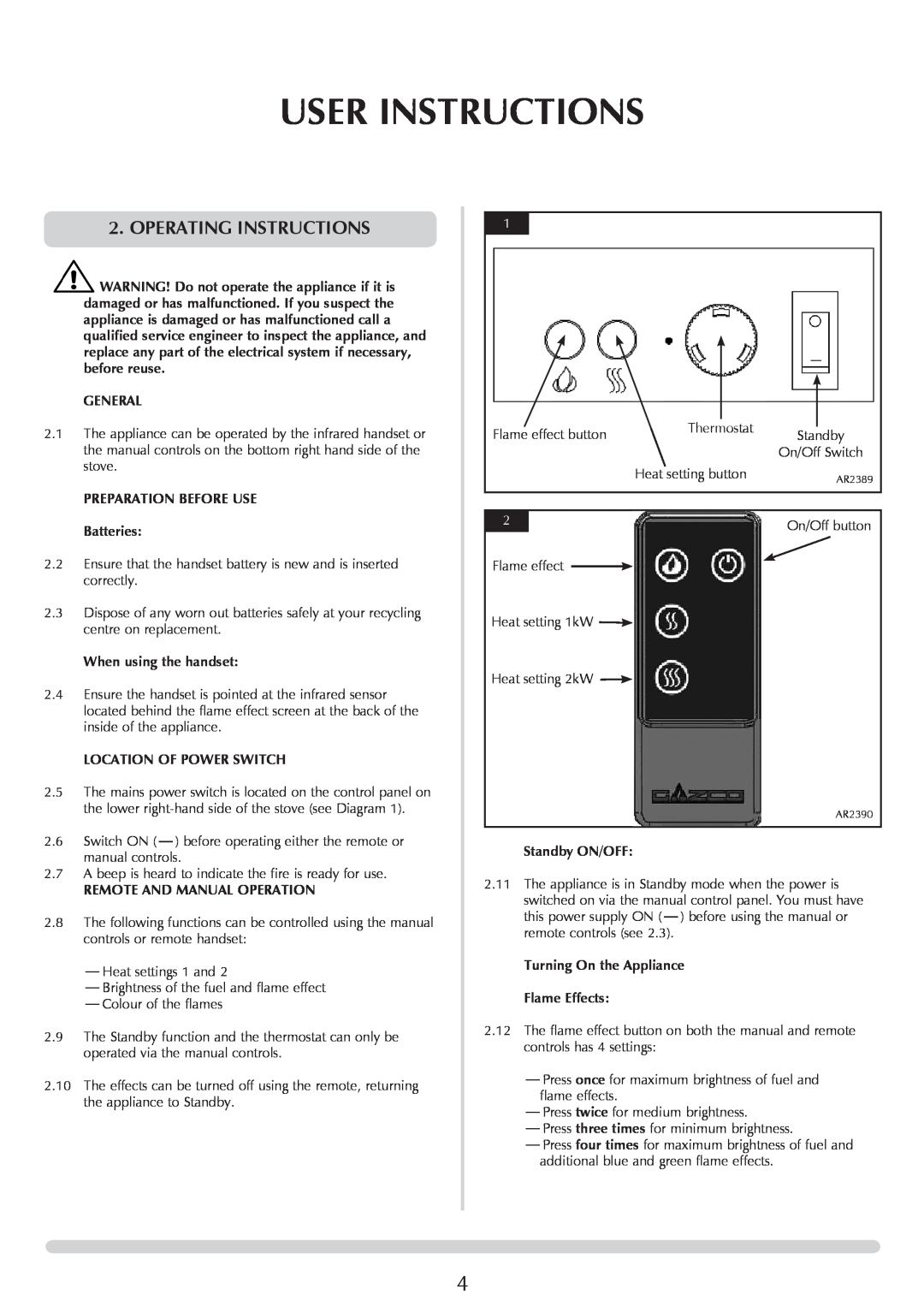 Yeoman YM-E9001FLA Operating instructions, User Instructions, General, PREPARATION BEFORE USE Batteries, Standby ON/OFF 