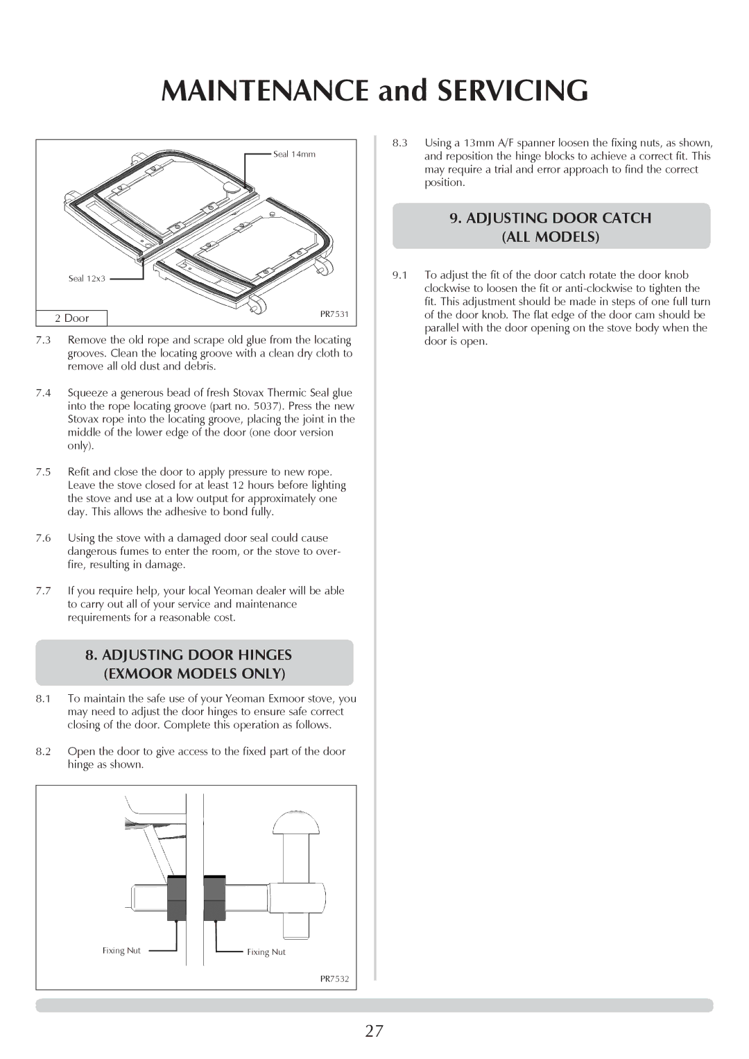 Yeoman YM-W9001FL manual Adjusting Door Catch, ALL Models 