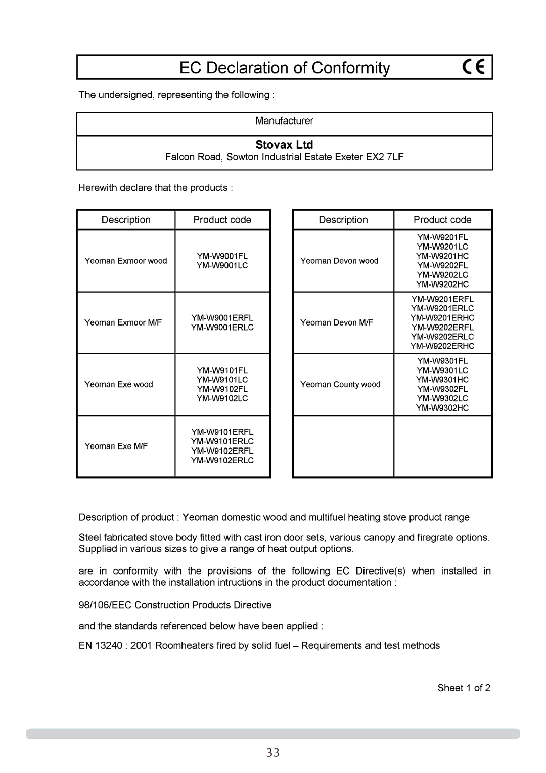 Yeoman YM-W9001FL manual 