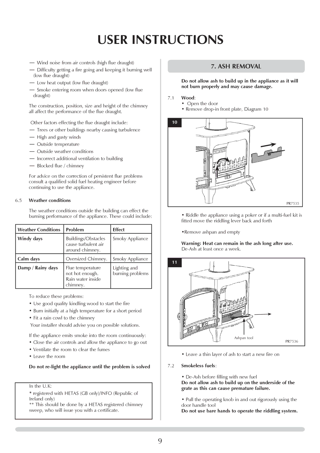 Yeoman YM-W9001FL manual Ash removal 