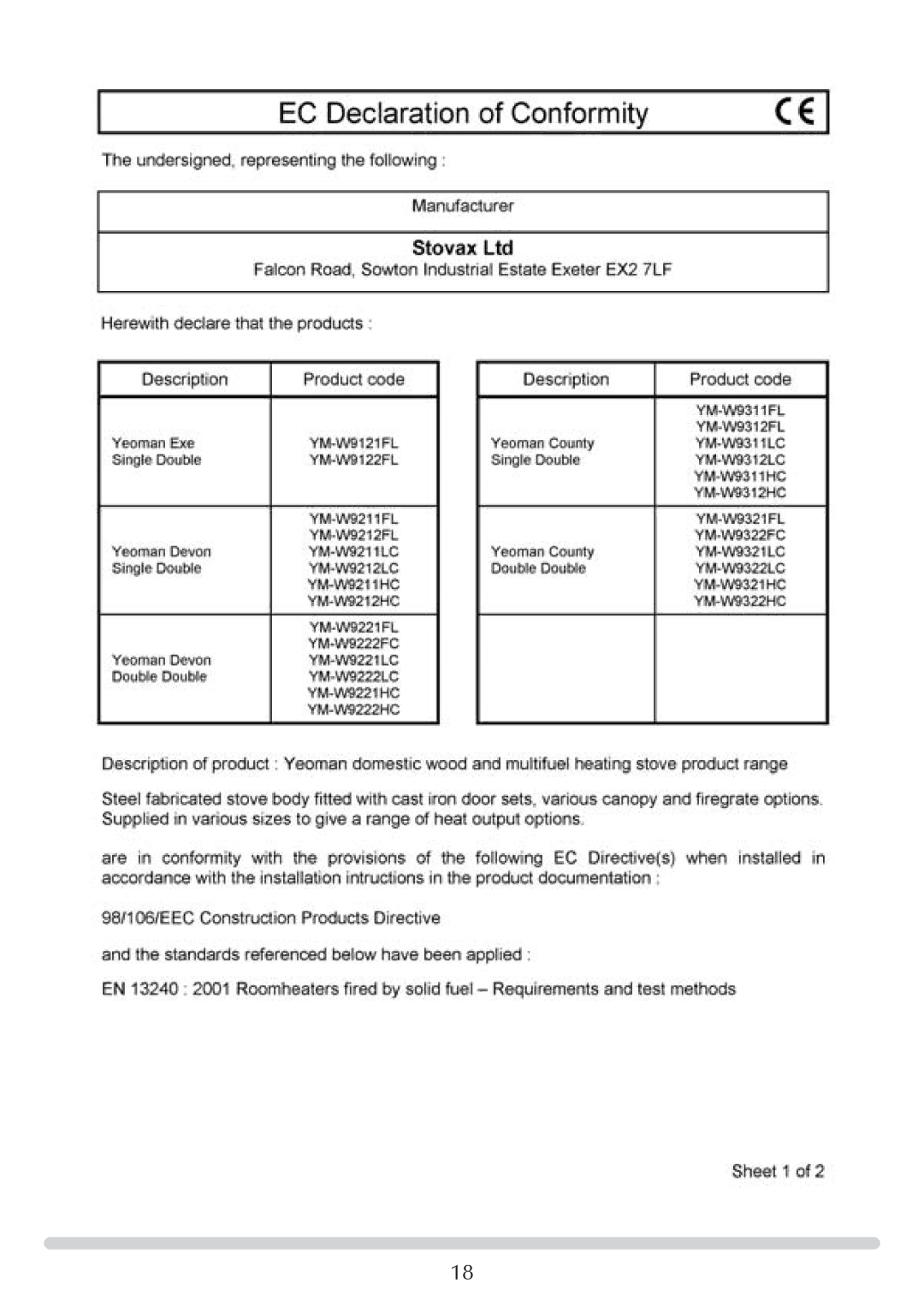 Yeoman YM-W9122FL, YM-W9121FL manual 