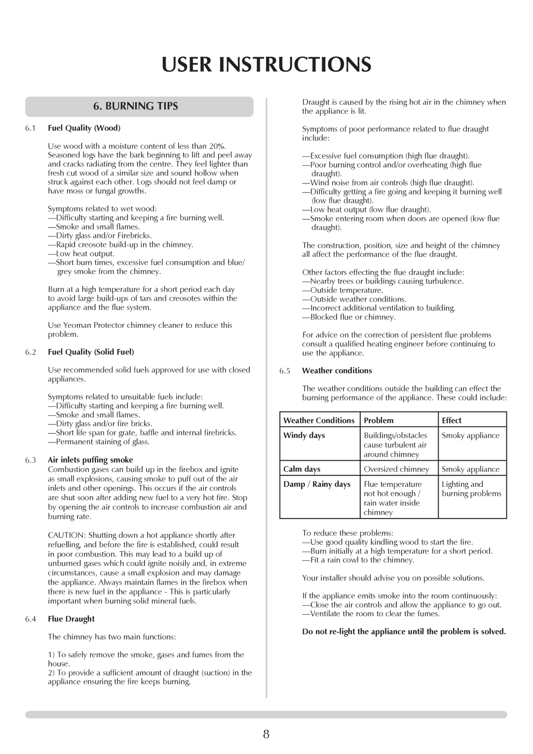 Yeoman YMMB manual Burning tips 