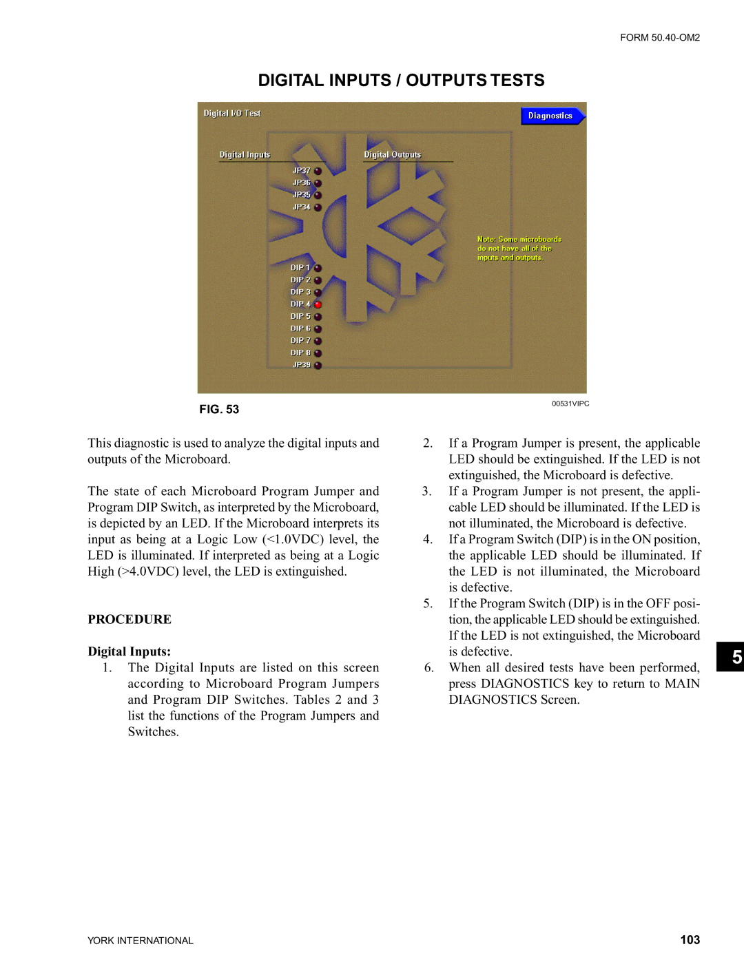 York 00497VIP manual Digital Inputs / Outputs Tests 