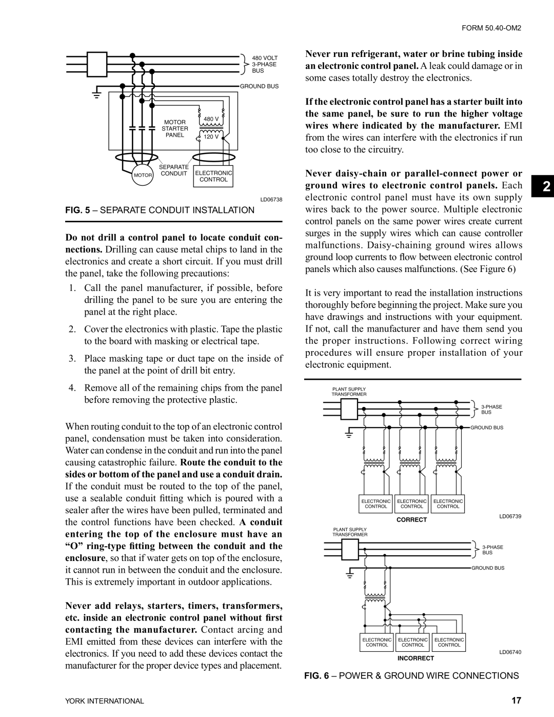 York 00497VIP Do not drill a control panel to locate conduit con, Sides or bottom of the panel and use a conduit drain 