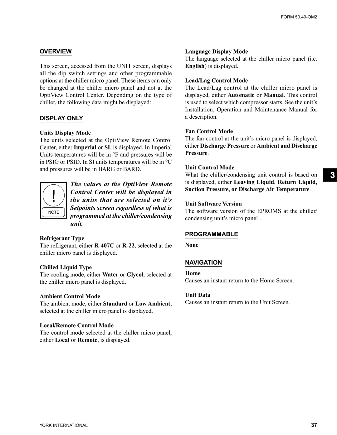 York 00497VIP Units Display Mode, Refrigerant Type, Chilled Liquid Type, Ambient Control Mode, Local/Remote Control Mode 