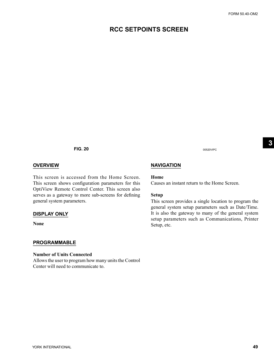 York 00497VIP manual RCC Setpoints Screen, Number of Units Connected, Setup 