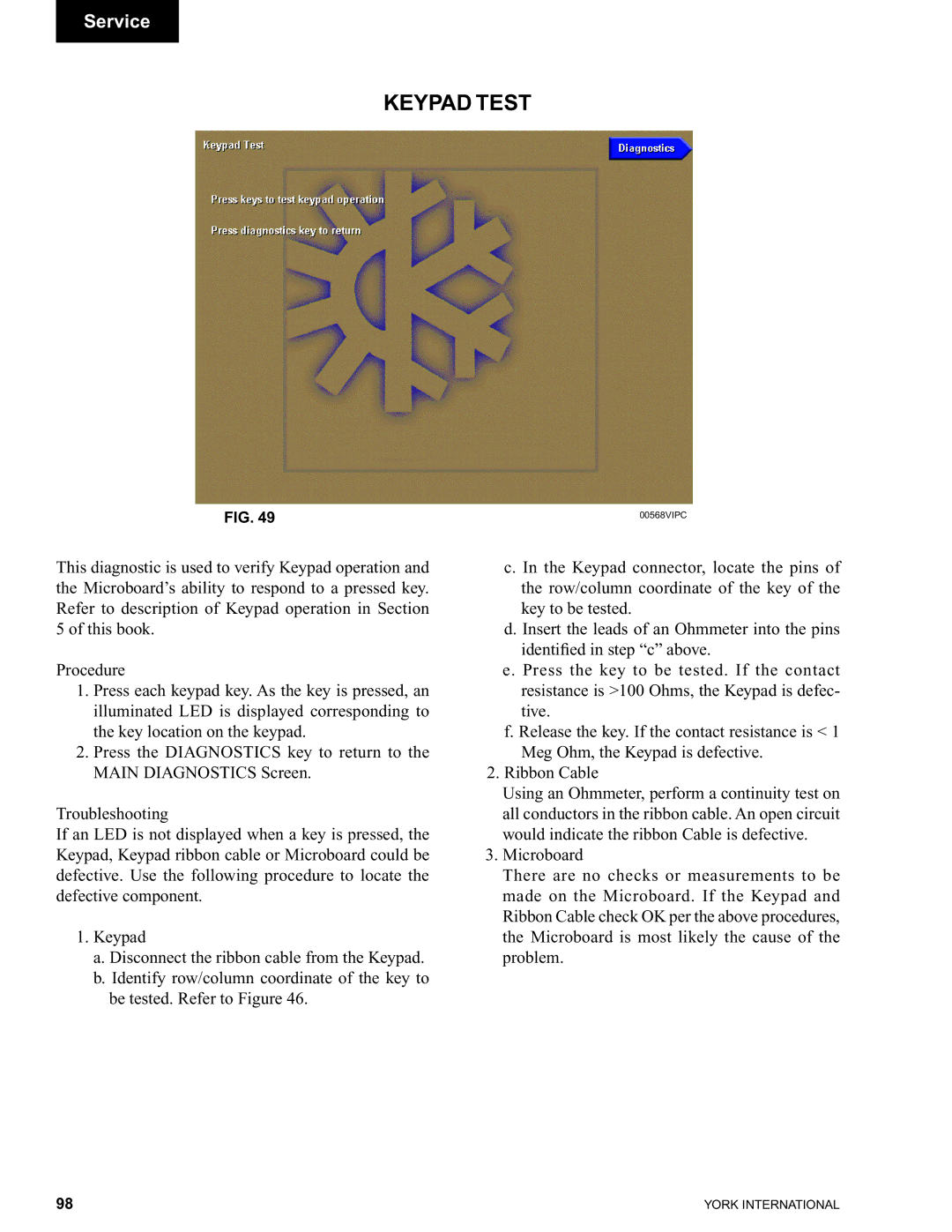 York 00497VIP manual Keypad Test 